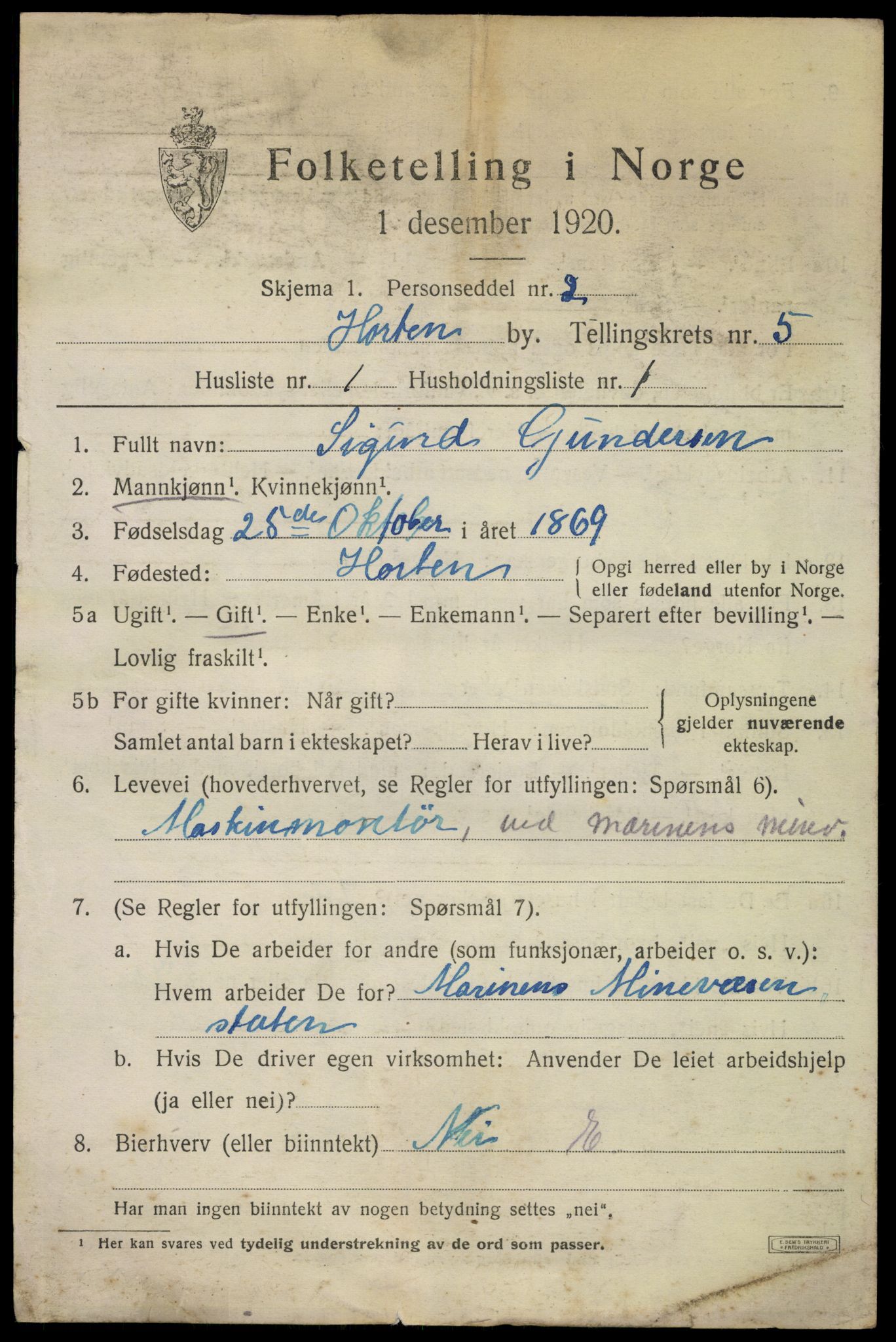 SAKO, 1920 census for Horten, 1920, p. 19315