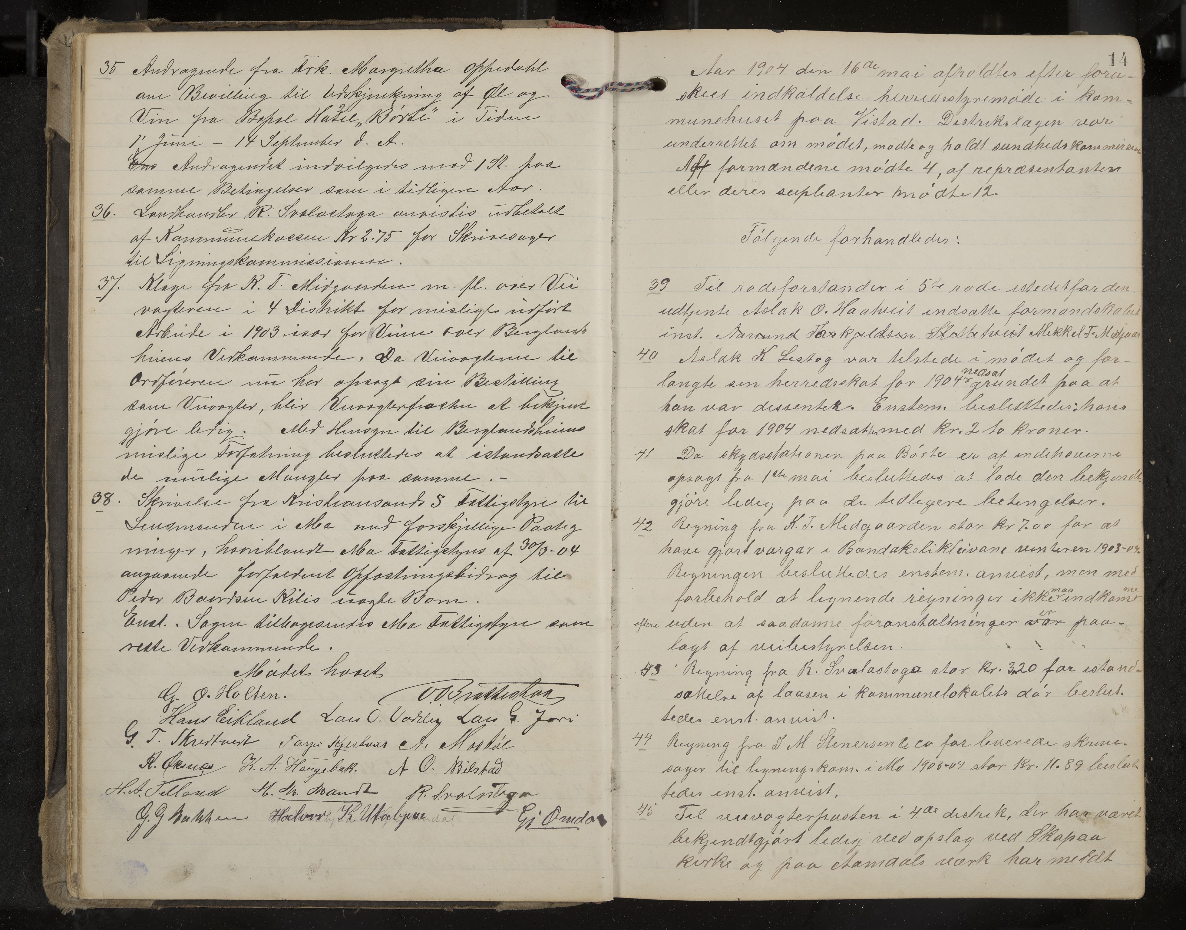 Mo formannskap og sentraladministrasjon, IKAK/0832021/A/L0004: Møtebok, 1903-1915, p. 14