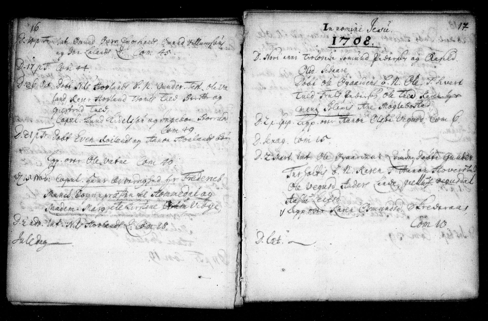 Herefoss sokneprestkontor, AV/SAK-1111-0019/F/Fa/Fab/L0001: Parish register (official) no. A 1, 1704-1779, p. 16-17