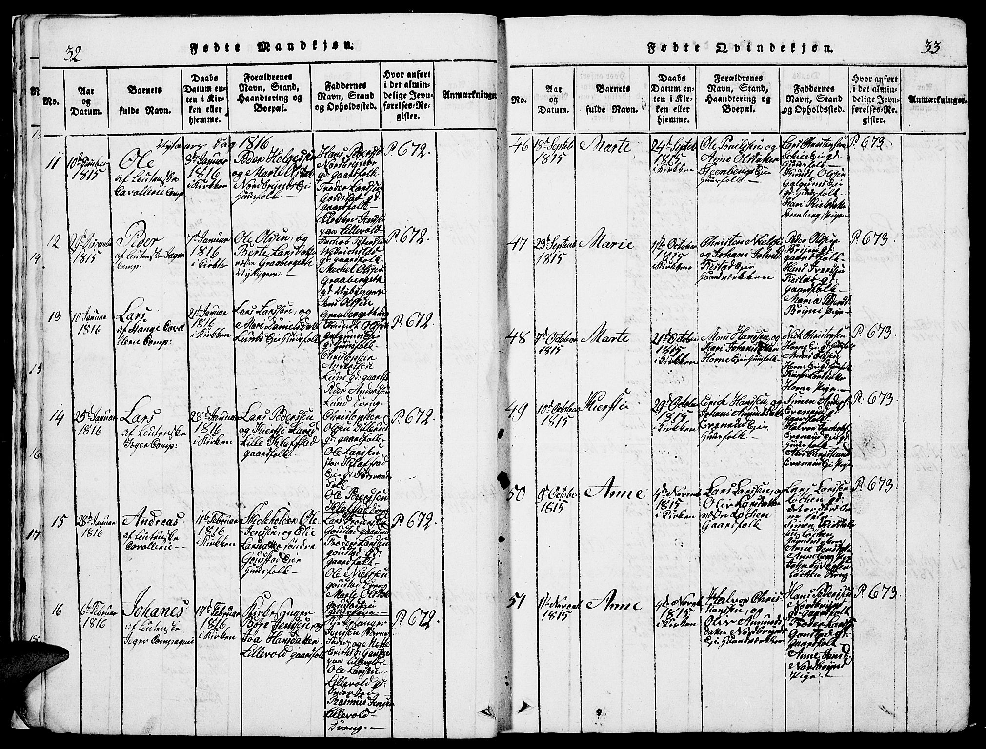 Romedal prestekontor, SAH/PREST-004/L/L0005: Parish register (copy) no. 5, 1814-1829, p. 32-33