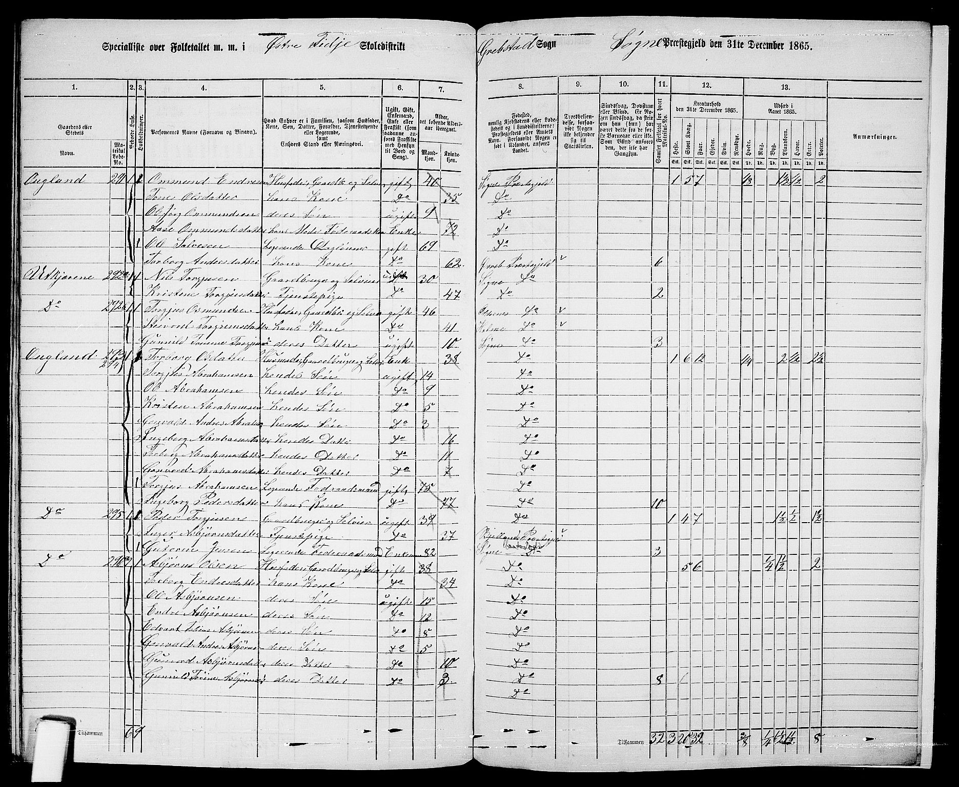 RA, 1865 census for Søgne, 1865, p. 156