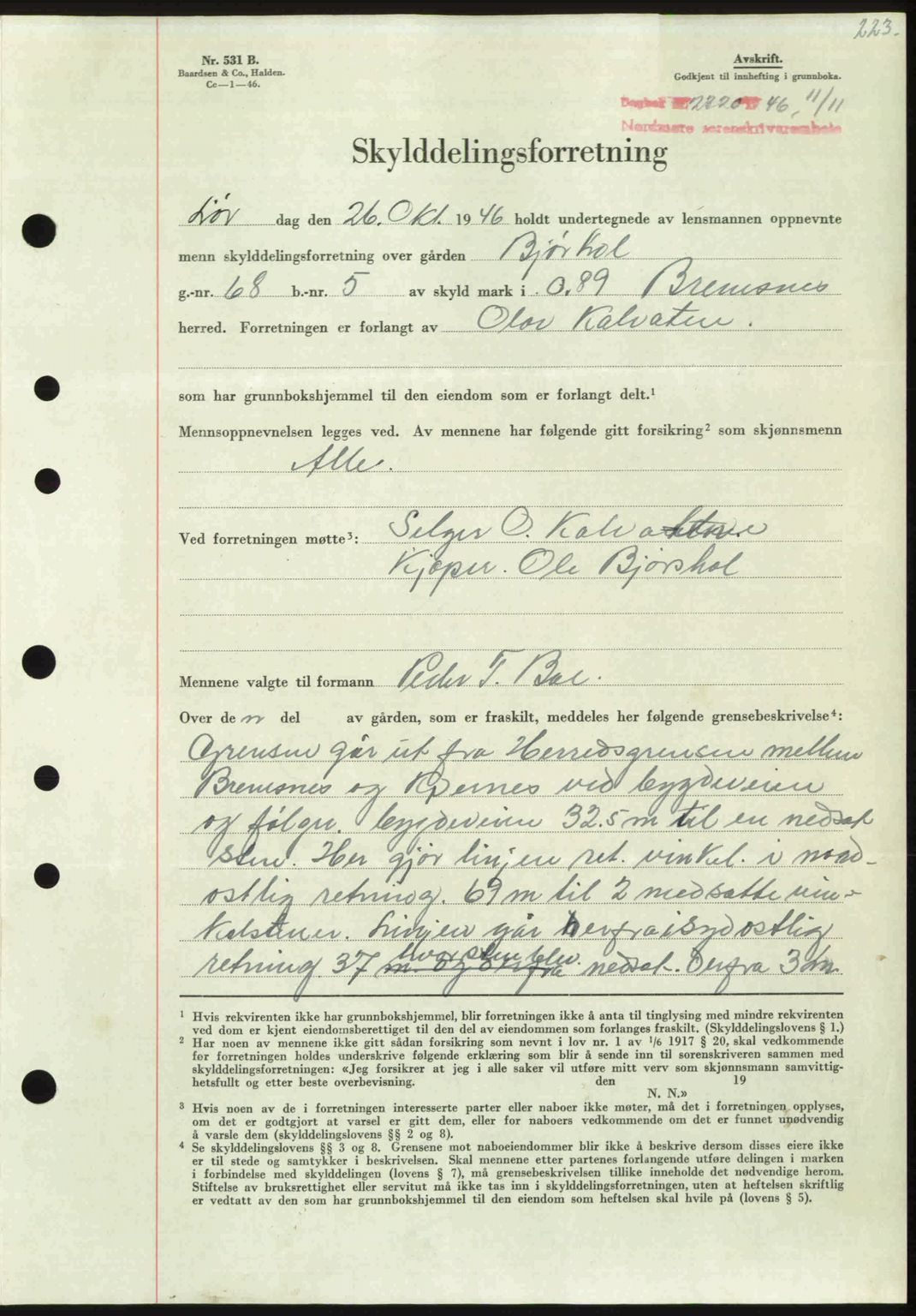 Nordmøre sorenskriveri, AV/SAT-A-4132/1/2/2Ca: Mortgage book no. A103, 1946-1947, Diary no: : 2320/1946