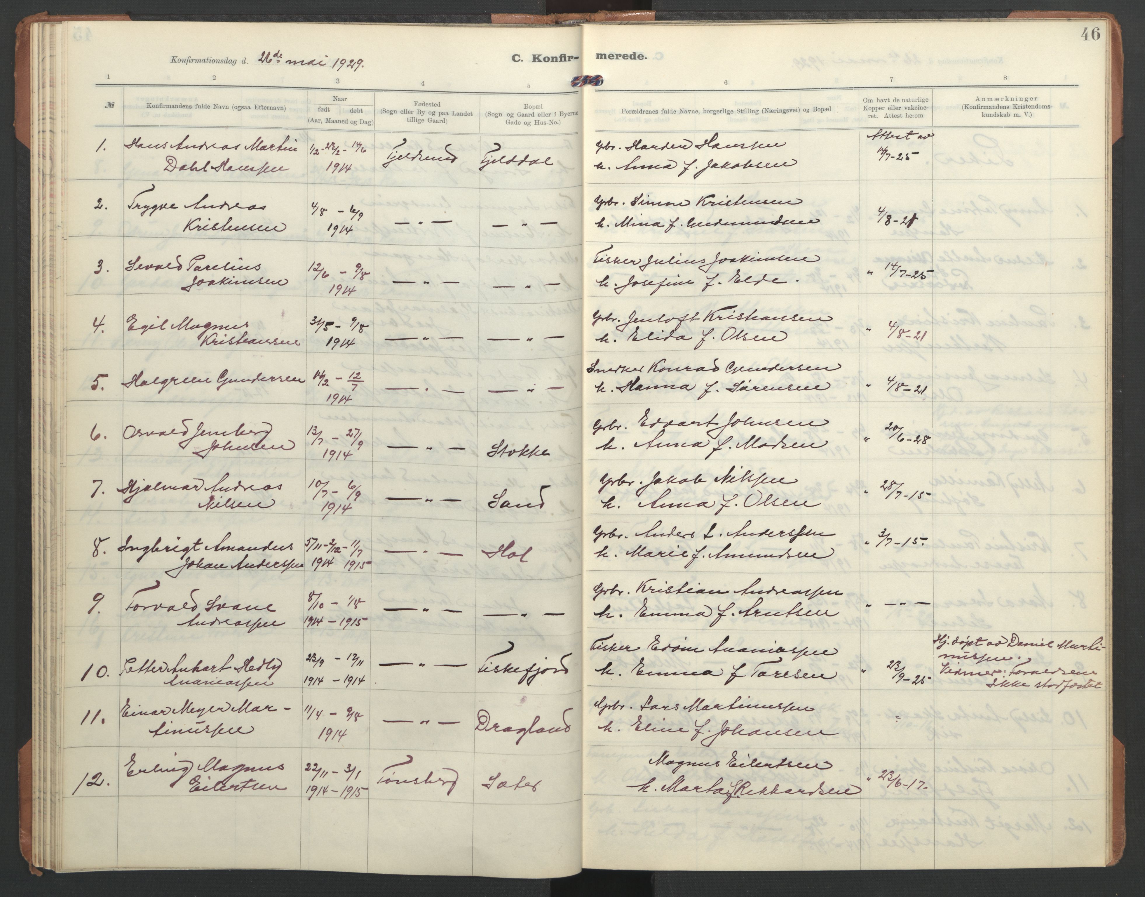 Ministerialprotokoller, klokkerbøker og fødselsregistre - Nordland, SAT/A-1459/865/L0934: Parish register (copy) no. 865C06, 1911-1942, p. 46