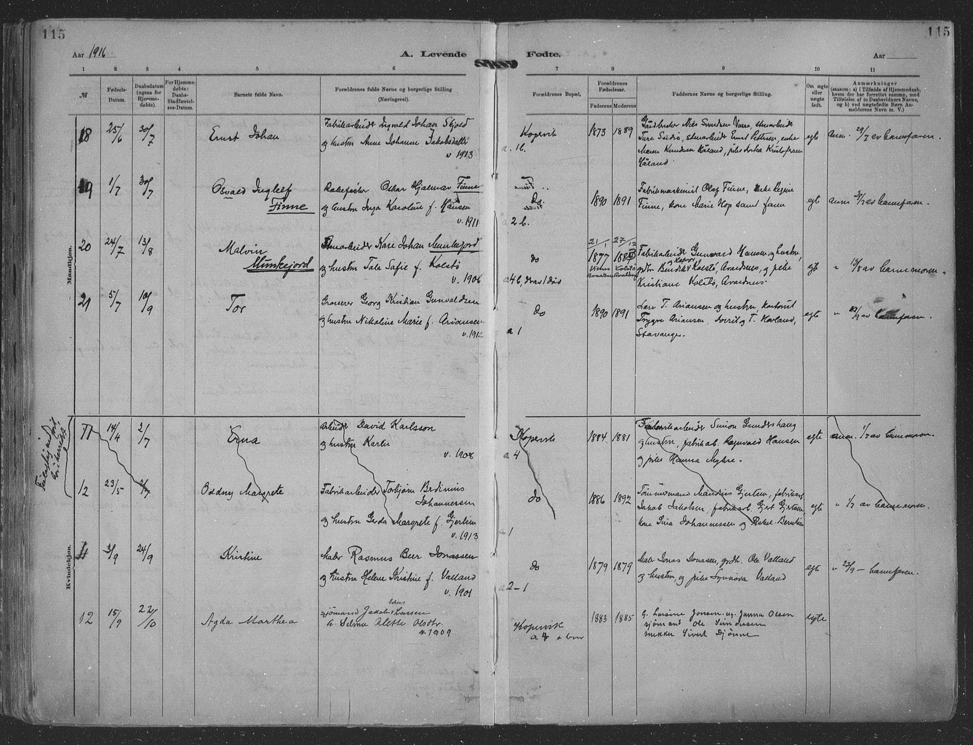 Kopervik sokneprestkontor, AV/SAST-A-101850/H/Ha/Haa/L0001: Parish register (official) no. A 1, 1880-1919, p. 115