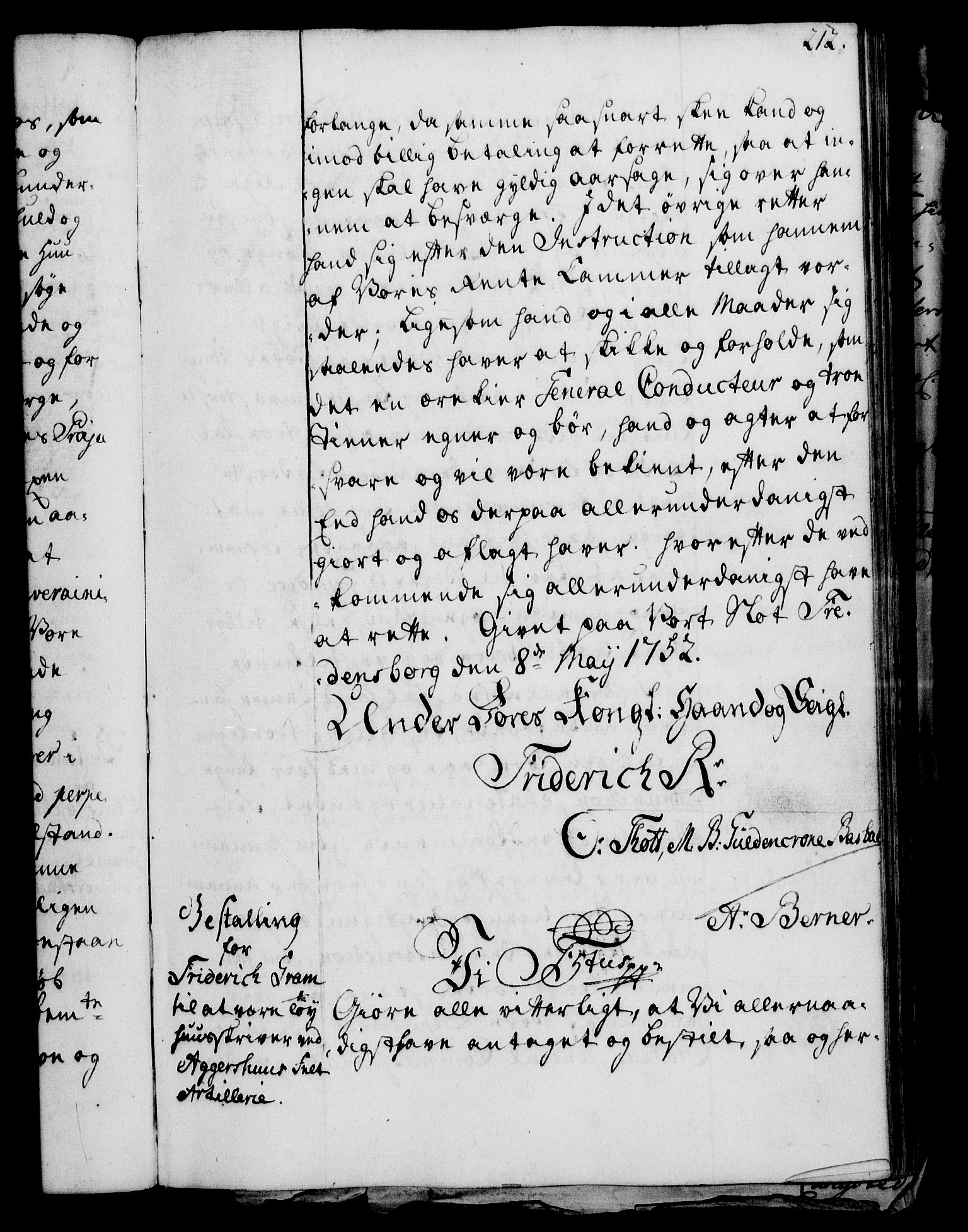 Rentekammeret, Kammerkanselliet, RA/EA-3111/G/Gg/Gge/L0003: Norsk bestallingsprotokoll med register (merket RK 53.27), 1745-1761, p. 212