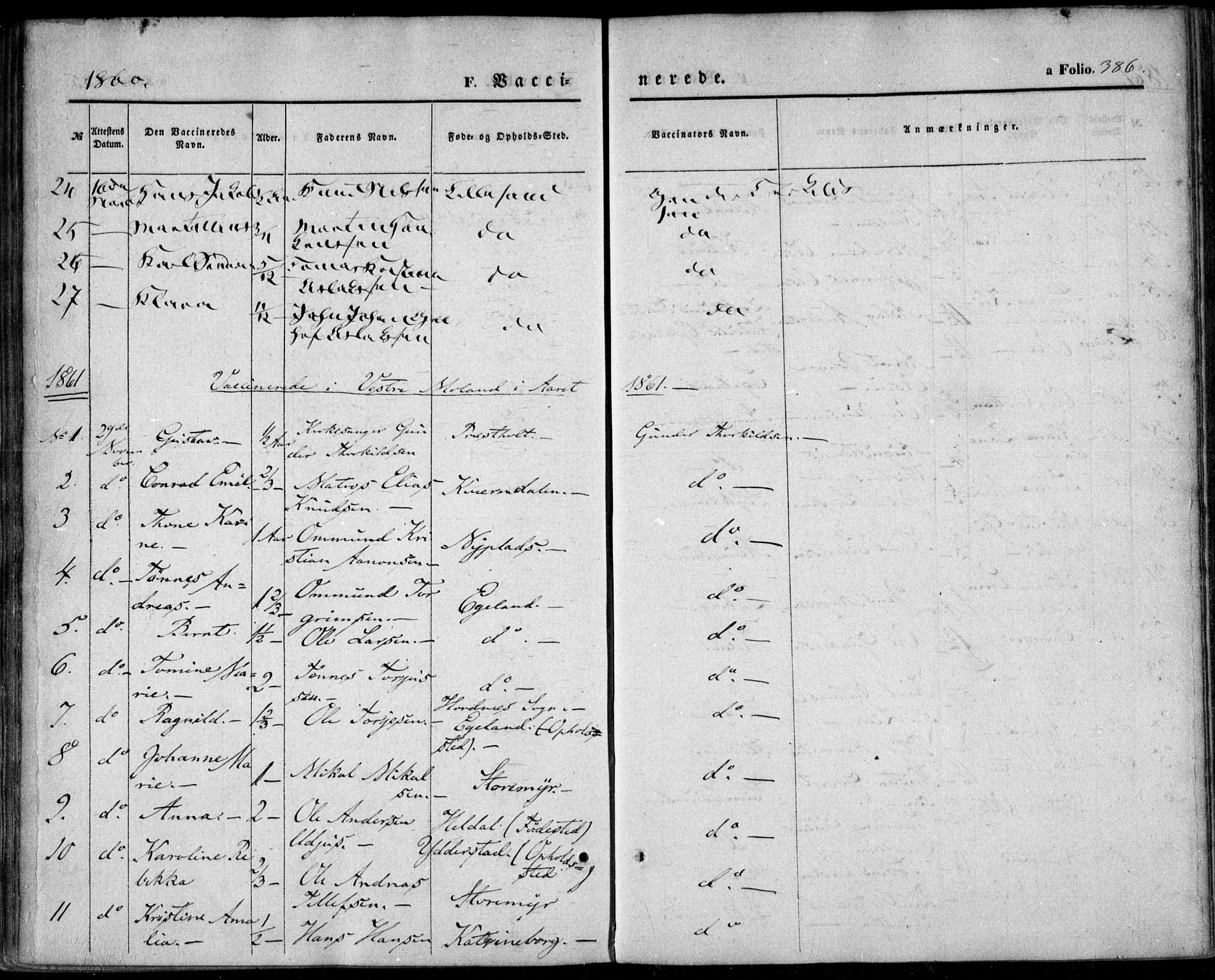 Vestre Moland sokneprestkontor, AV/SAK-1111-0046/F/Fa/Fab/L0007: Parish register (official) no. A 7, 1859-1872, p. 386