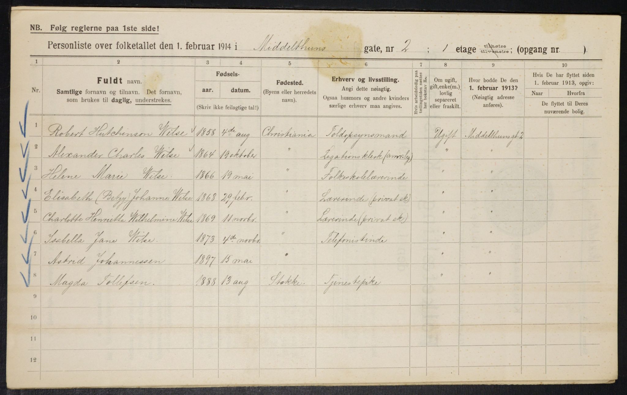 OBA, Municipal Census 1914 for Kristiania, 1914, p. 65272