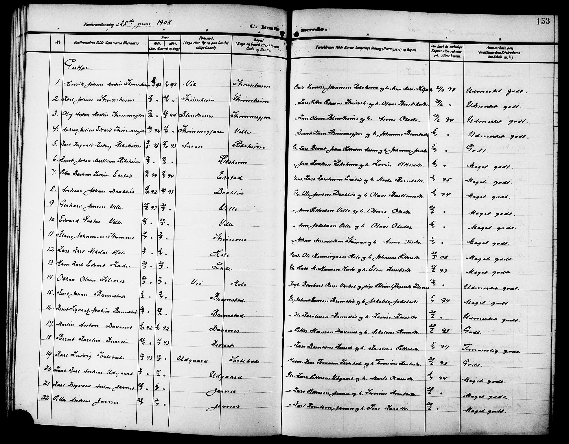 Ministerialprotokoller, klokkerbøker og fødselsregistre - Møre og Romsdal, AV/SAT-A-1454/523/L0341: Parish register (copy) no. 523C04, 1903-1916, p. 153