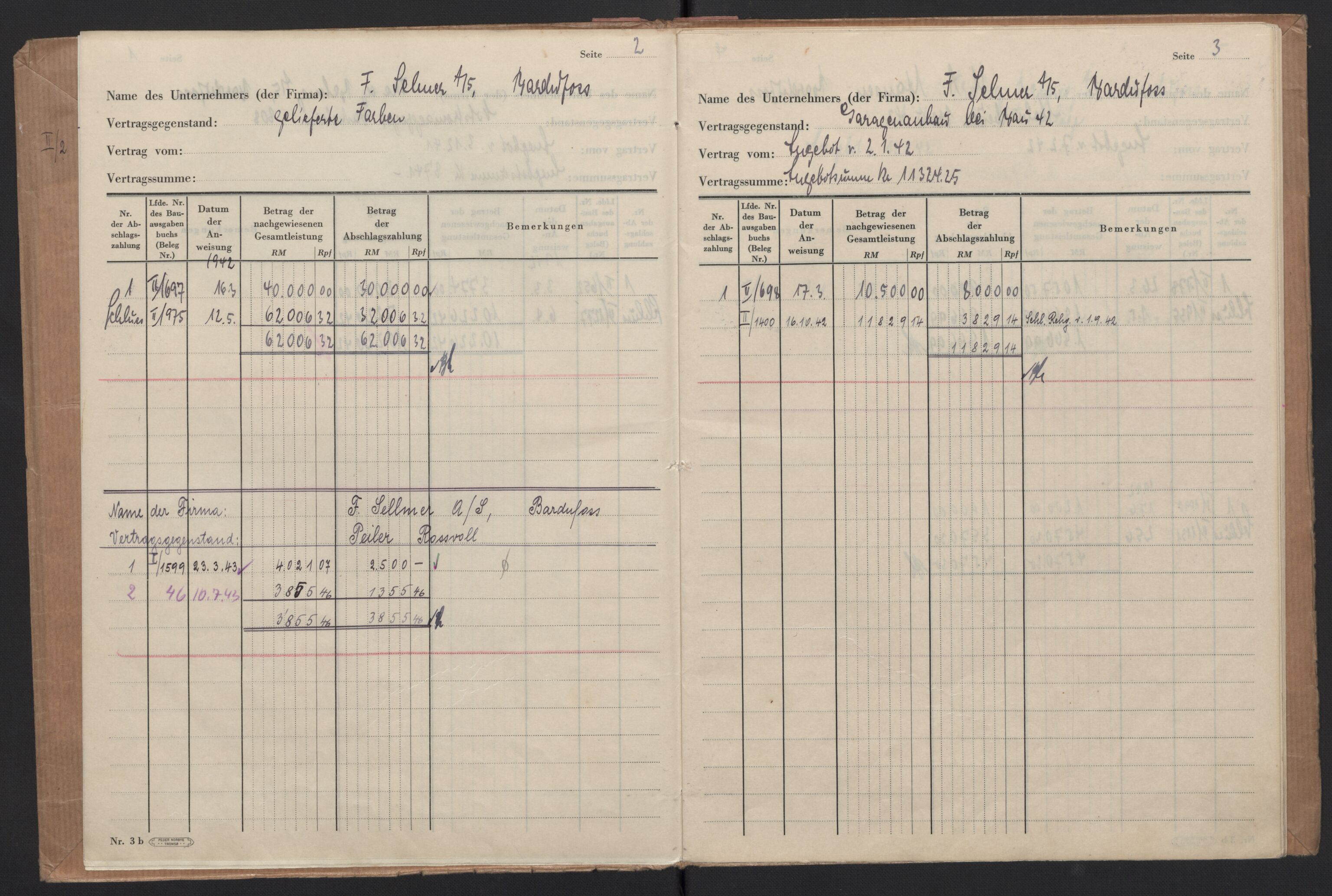 Tyske arkiver, Organisation Todt (OT), Einsatzgruppe Wiking, AV/RA-RAFA-2188/2/F/Fg/Fgb/L0005: Bltg. L.W. Bardufoss: Diverse regnskapsbøker, 1940