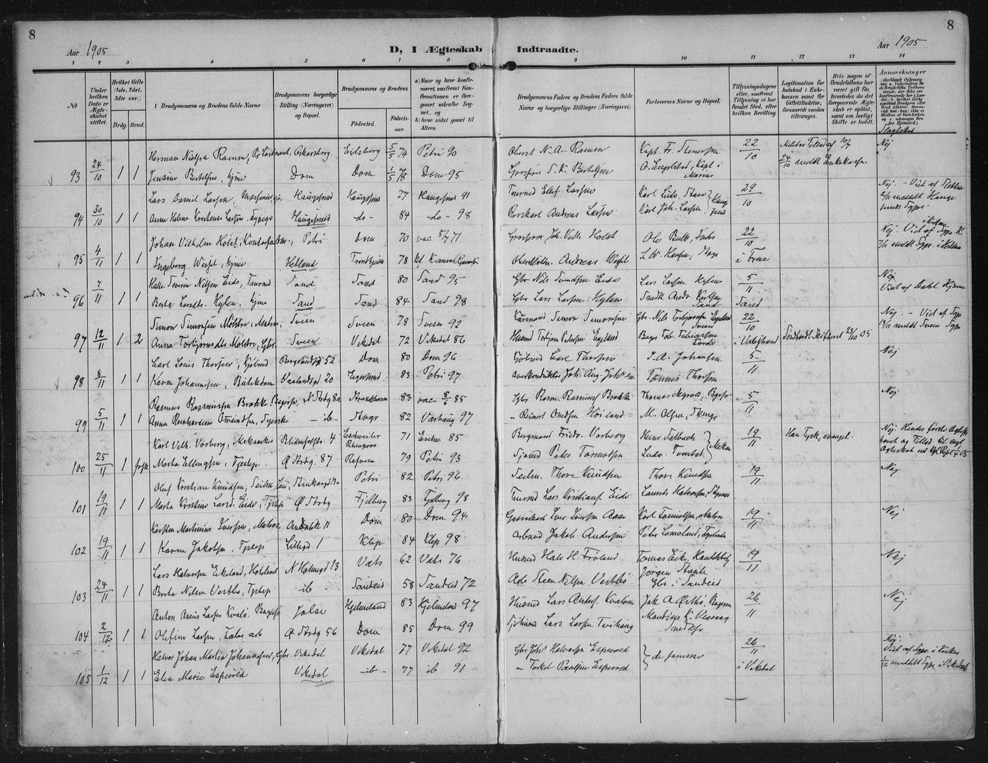 Domkirken sokneprestkontor, SAST/A-101812/002/A/L0016: Parish register (official) no. A 33, 1905-1922, p. 8