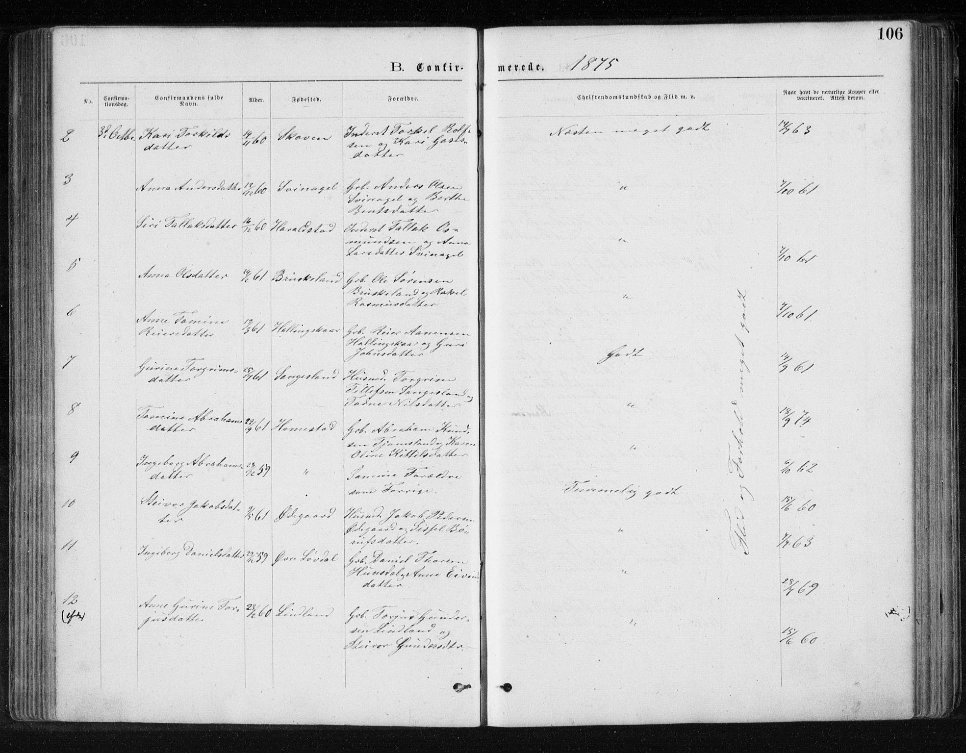 Holum sokneprestkontor, AV/SAK-1111-0022/F/Fb/Fbb/L0003: Parish register (copy) no. B 3, 1875-1898, p. 106