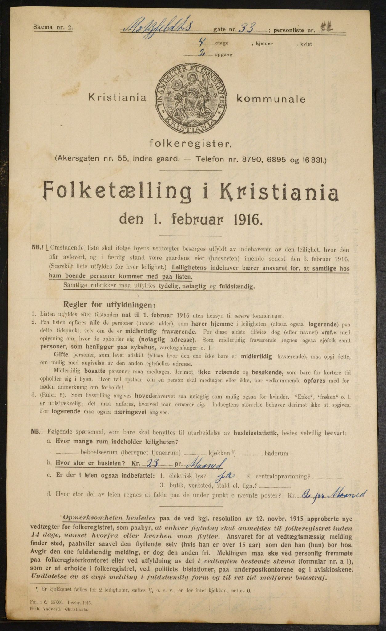 OBA, Municipal Census 1916 for Kristiania, 1916, p. 68298