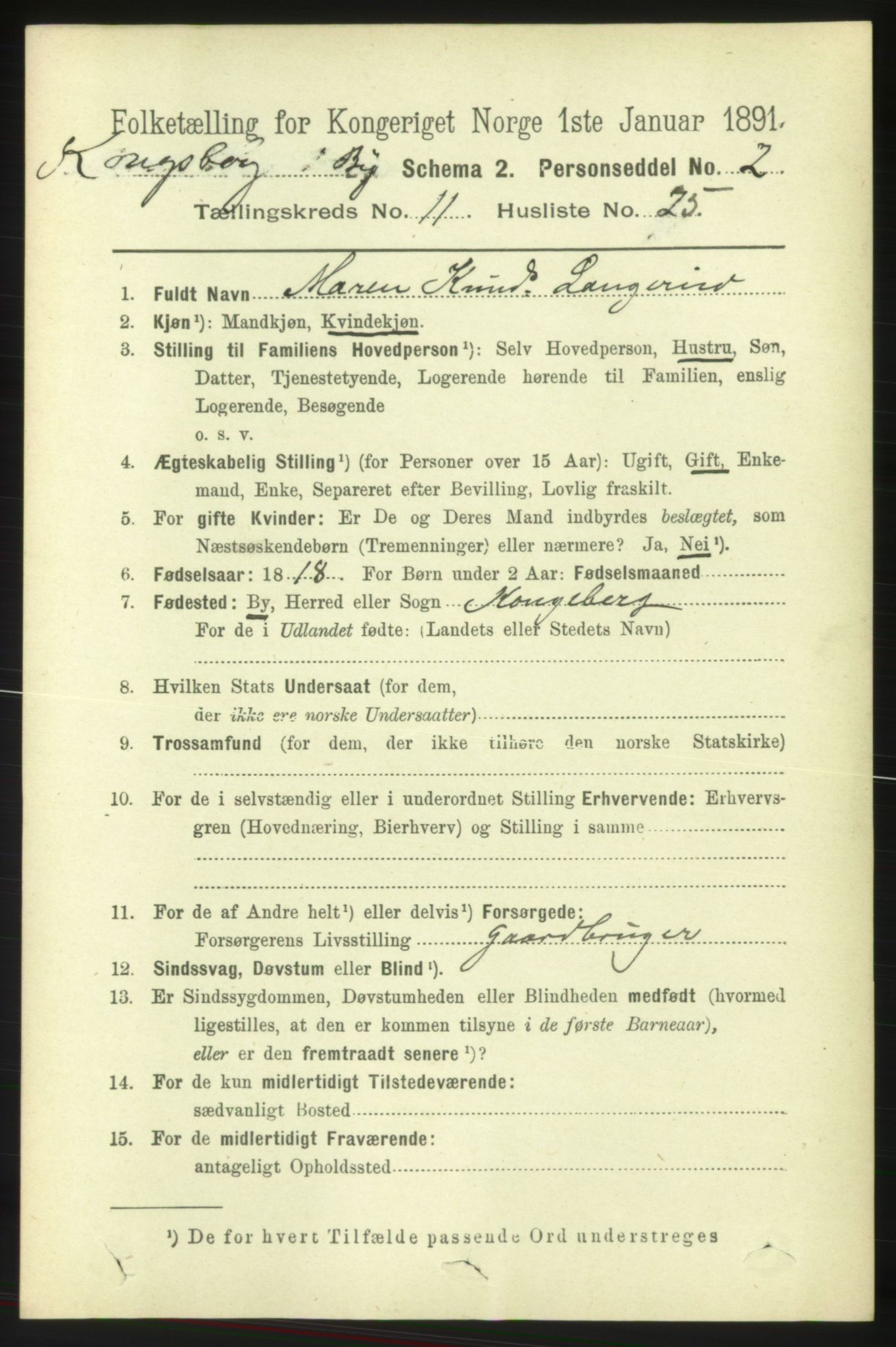 RA, 1891 census for 0604 Kongsberg, 1891, p. 6935