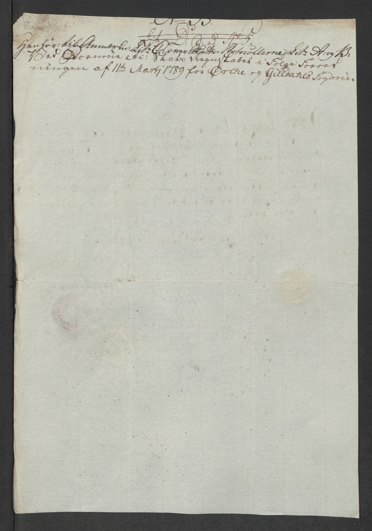 Rentekammeret inntil 1814, Reviderte regnskaper, Mindre regnskaper, AV/RA-EA-4068/Rf/Rfe/L0032: Numedal og Sandsvær fogderi, Orkdal og Gauldal fogderi, 1789, p. 202