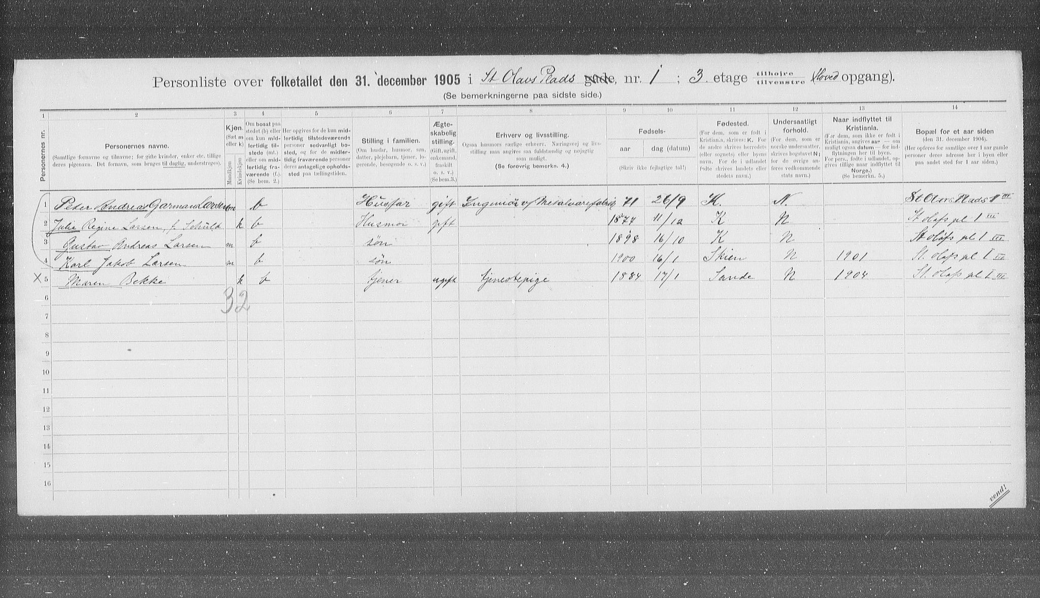 OBA, Municipal Census 1905 for Kristiania, 1905, p. 53430