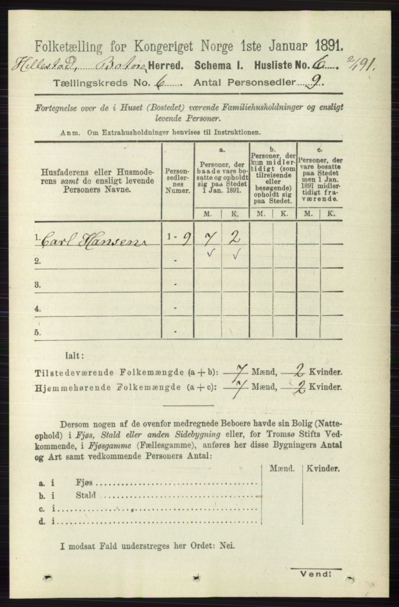 RA, 1891 census for 0715 Botne, 1891, p. 2222