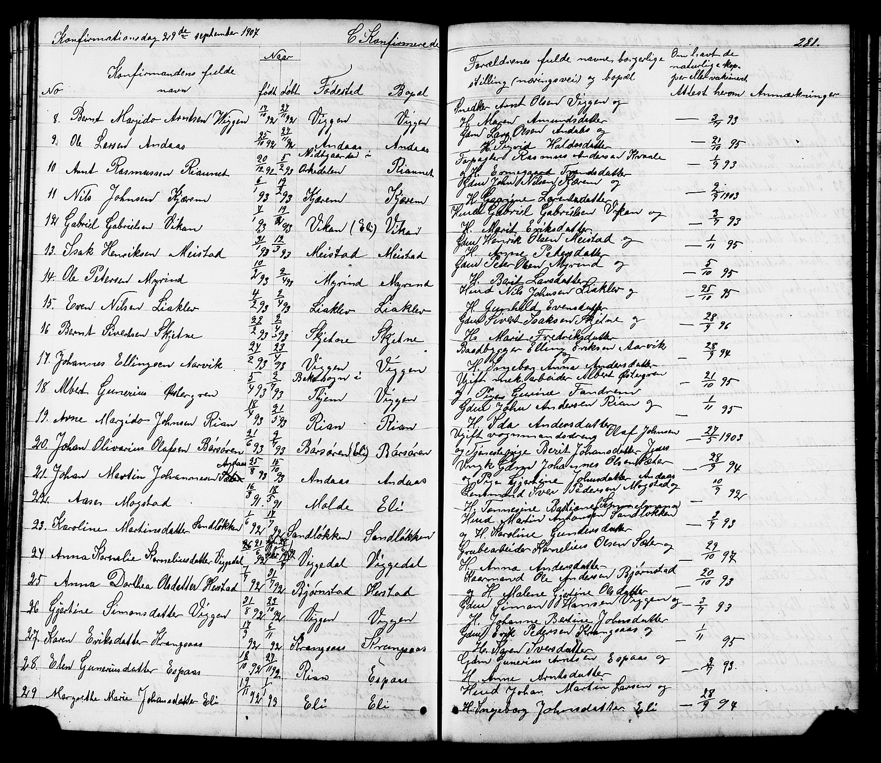 Ministerialprotokoller, klokkerbøker og fødselsregistre - Sør-Trøndelag, SAT/A-1456/665/L0777: Parish register (copy) no. 665C02, 1867-1915, p. 281