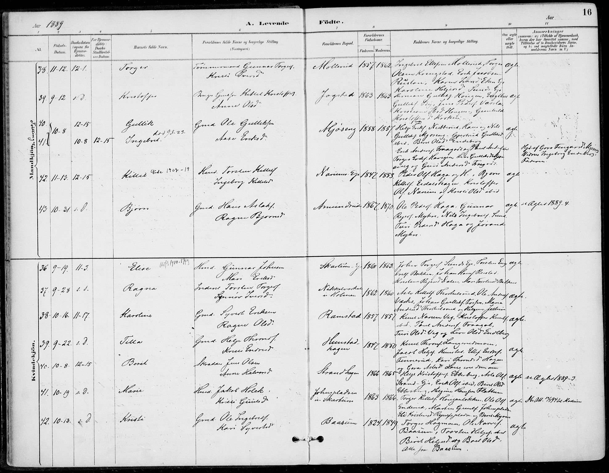 Sigdal kirkebøker, AV/SAKO-A-245/F/Fb/L0001: Parish register (official) no. II 1, 1888-1900, p. 16