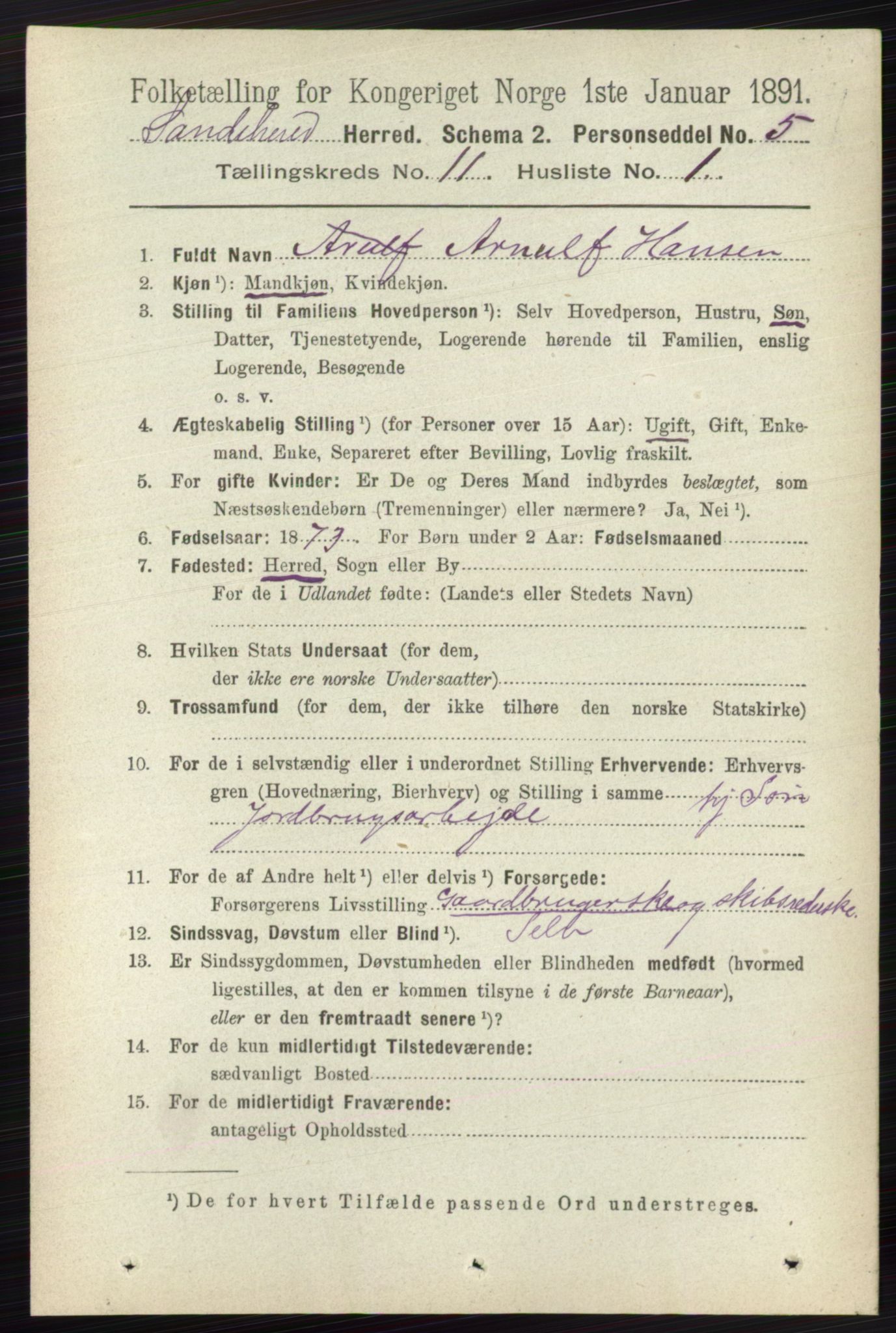 RA, 1891 census for 0724 Sandeherred, 1891, p. 6721