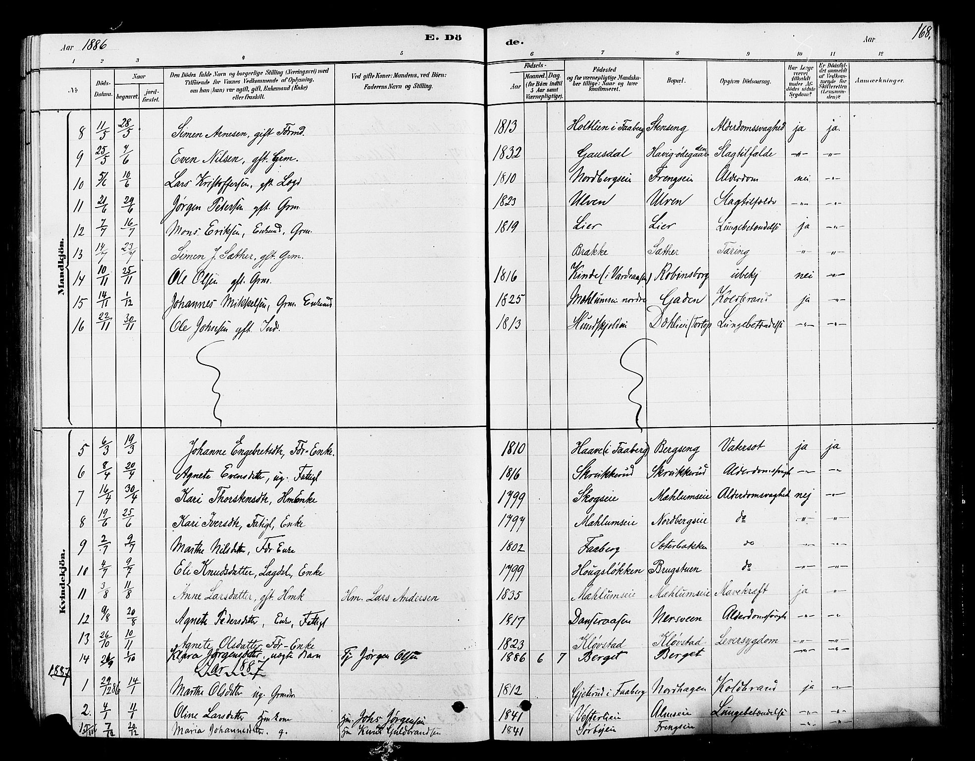 Ringsaker prestekontor, AV/SAH-PREST-014/L/La/L0010: Parish register (copy) no. 10, 1879-1890, p. 168