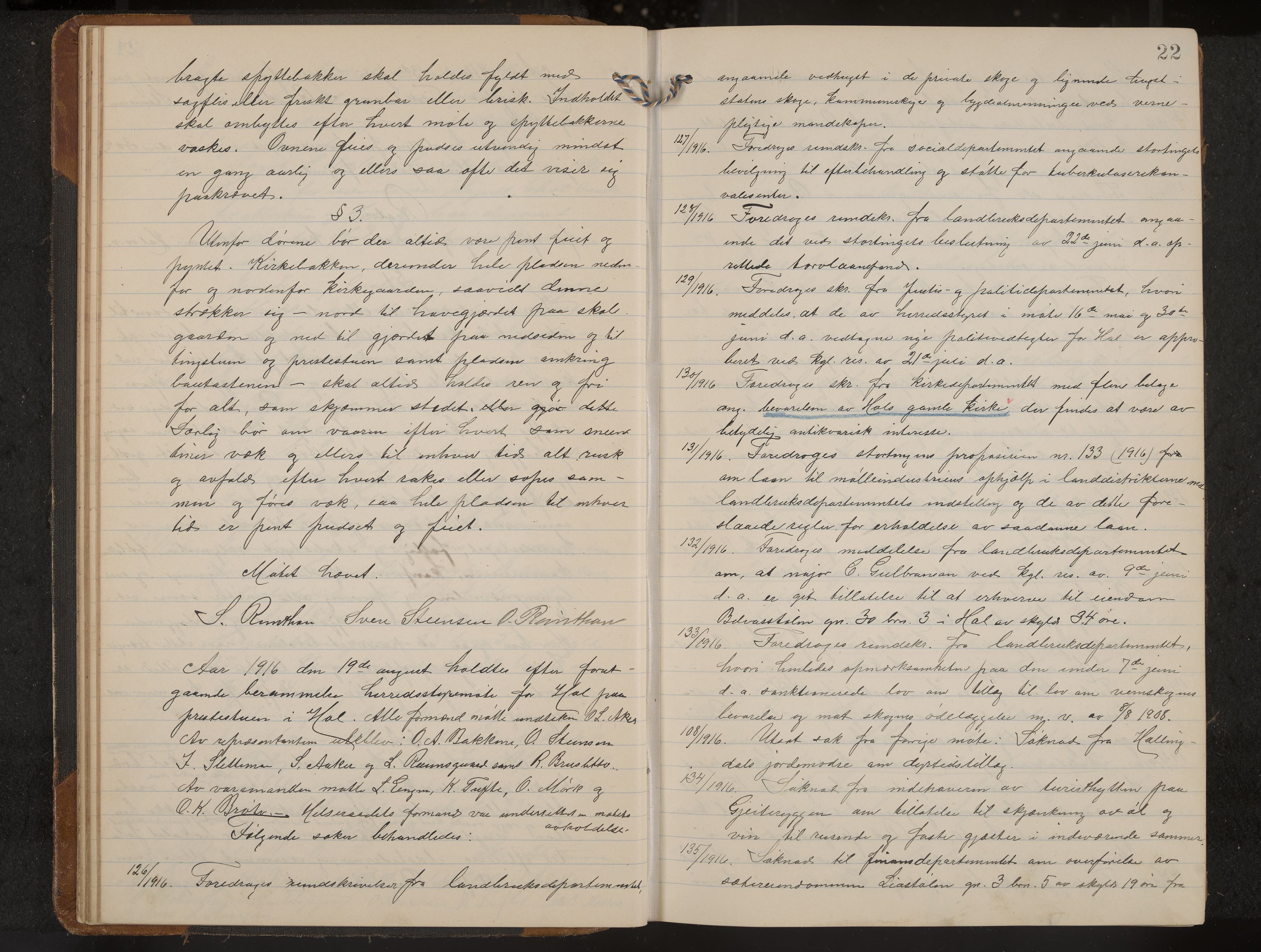 Hol formannskap og sentraladministrasjon, IKAK/0620021-1/A/L0006: Møtebok, 1916-1922, p. 22