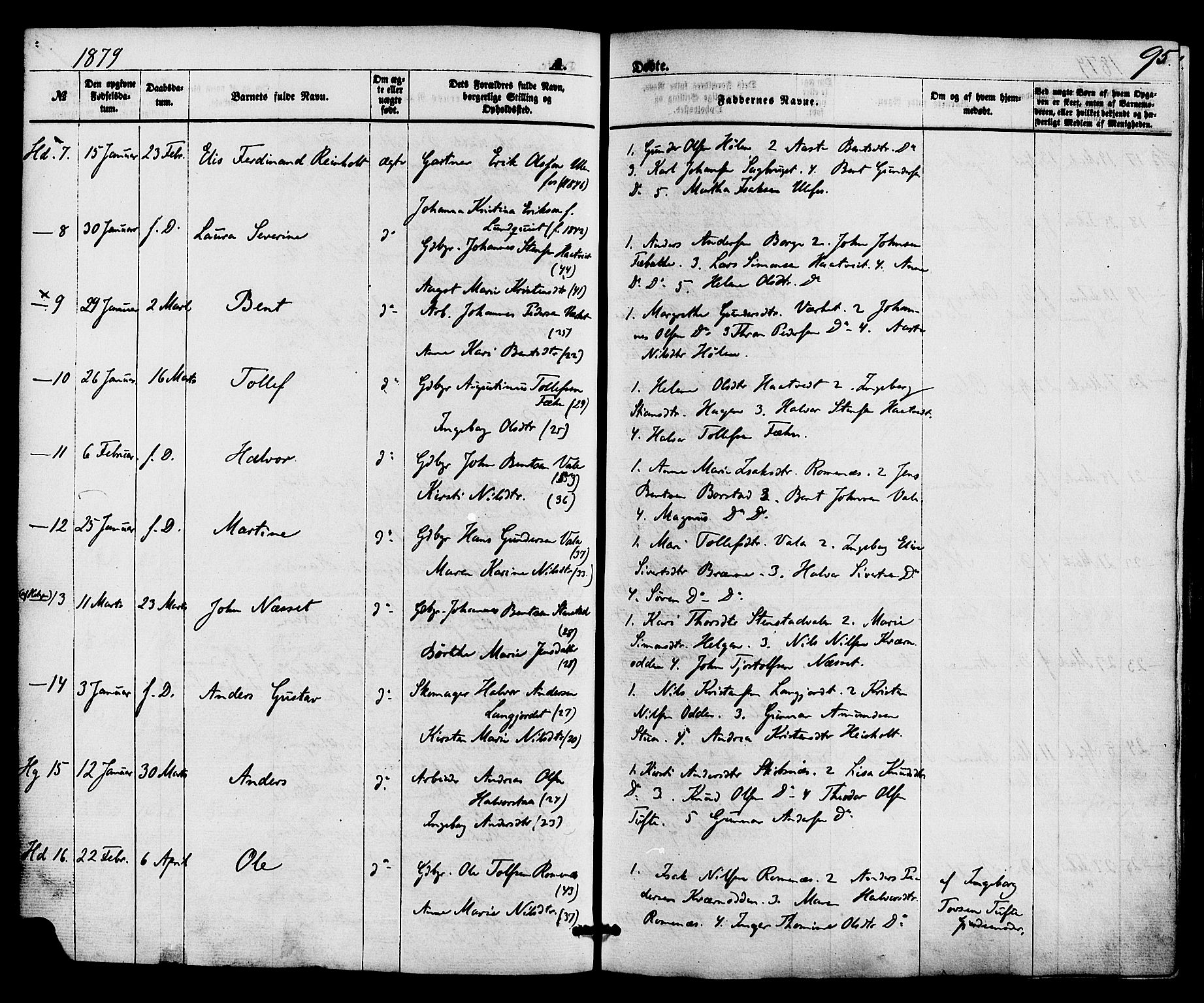 Holla kirkebøker, SAKO/A-272/F/Fa/L0007: Parish register (official) no. 7, 1869-1881, p. 95