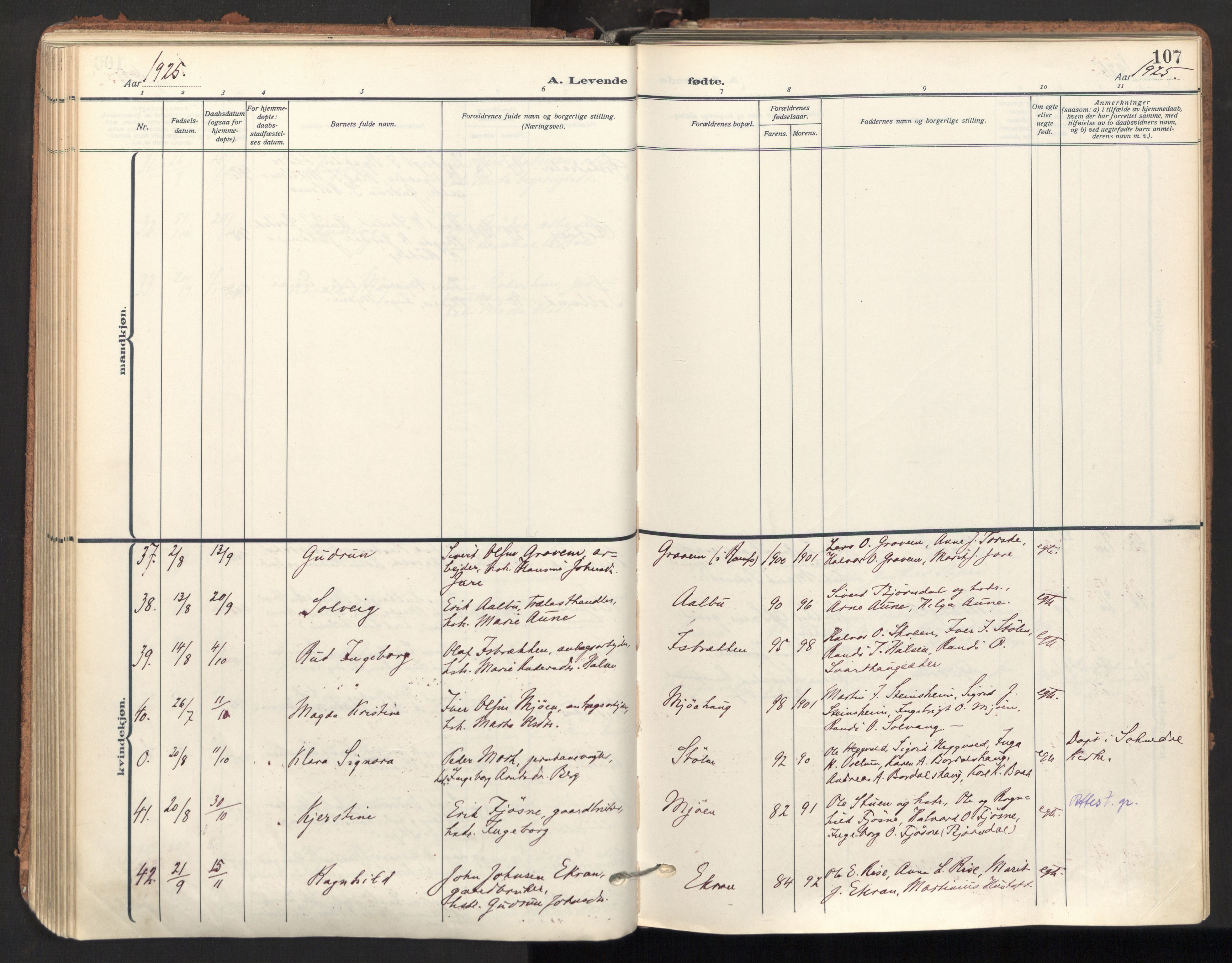 Ministerialprotokoller, klokkerbøker og fødselsregistre - Sør-Trøndelag, AV/SAT-A-1456/678/L0909: Parish register (official) no. 678A17, 1912-1930, p. 107