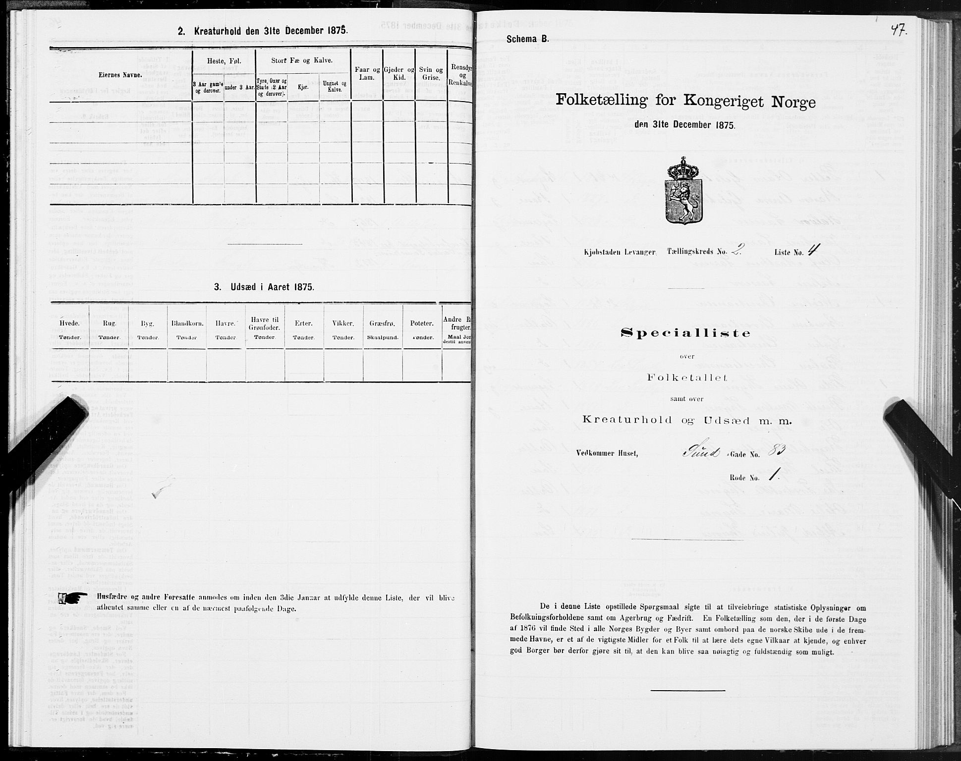 SAT, 1875 census for 1701B Levanger/Levanger, 1875, p. 47