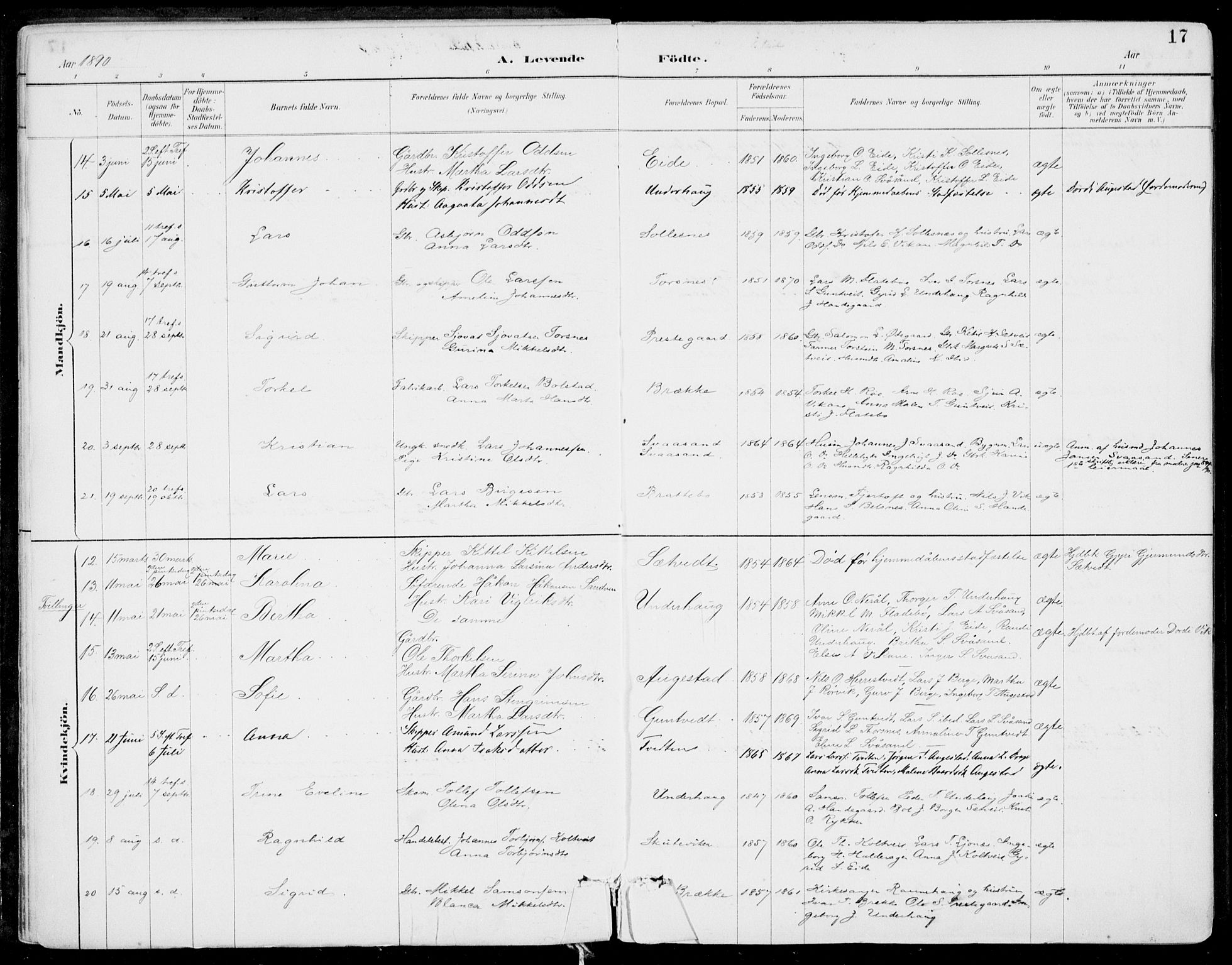 Strandebarm sokneprestembete, AV/SAB-A-78401/H/Haa: Parish register (official) no. E  1, 1886-1908, p. 17