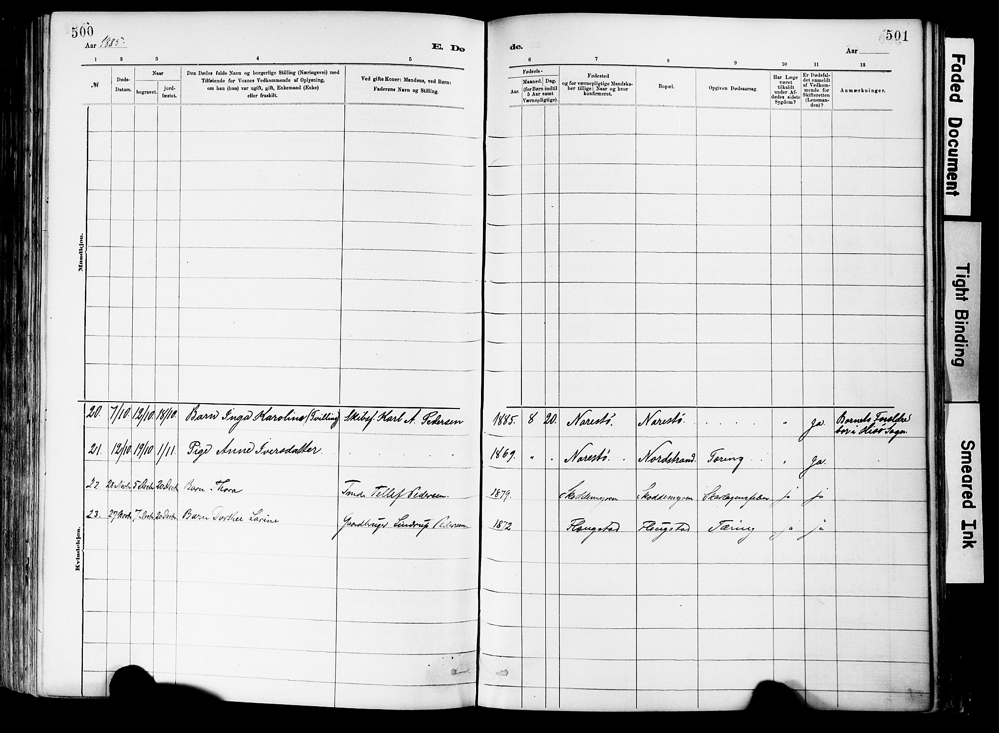 Dypvåg sokneprestkontor, AV/SAK-1111-0007/F/Fa/Fab/L0001: Parish register (official) no. A 1, 1885-1912, p. 500-501