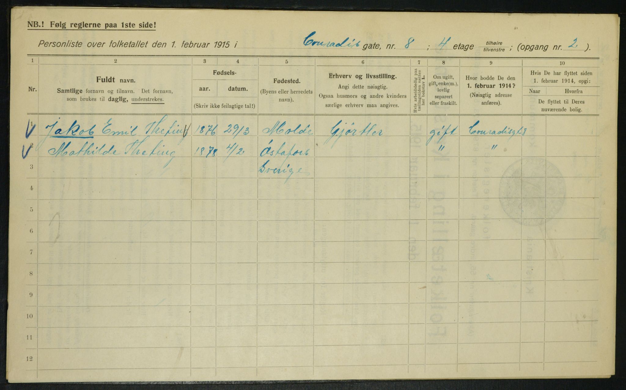 OBA, Municipal Census 1915 for Kristiania, 1915, p. 13605