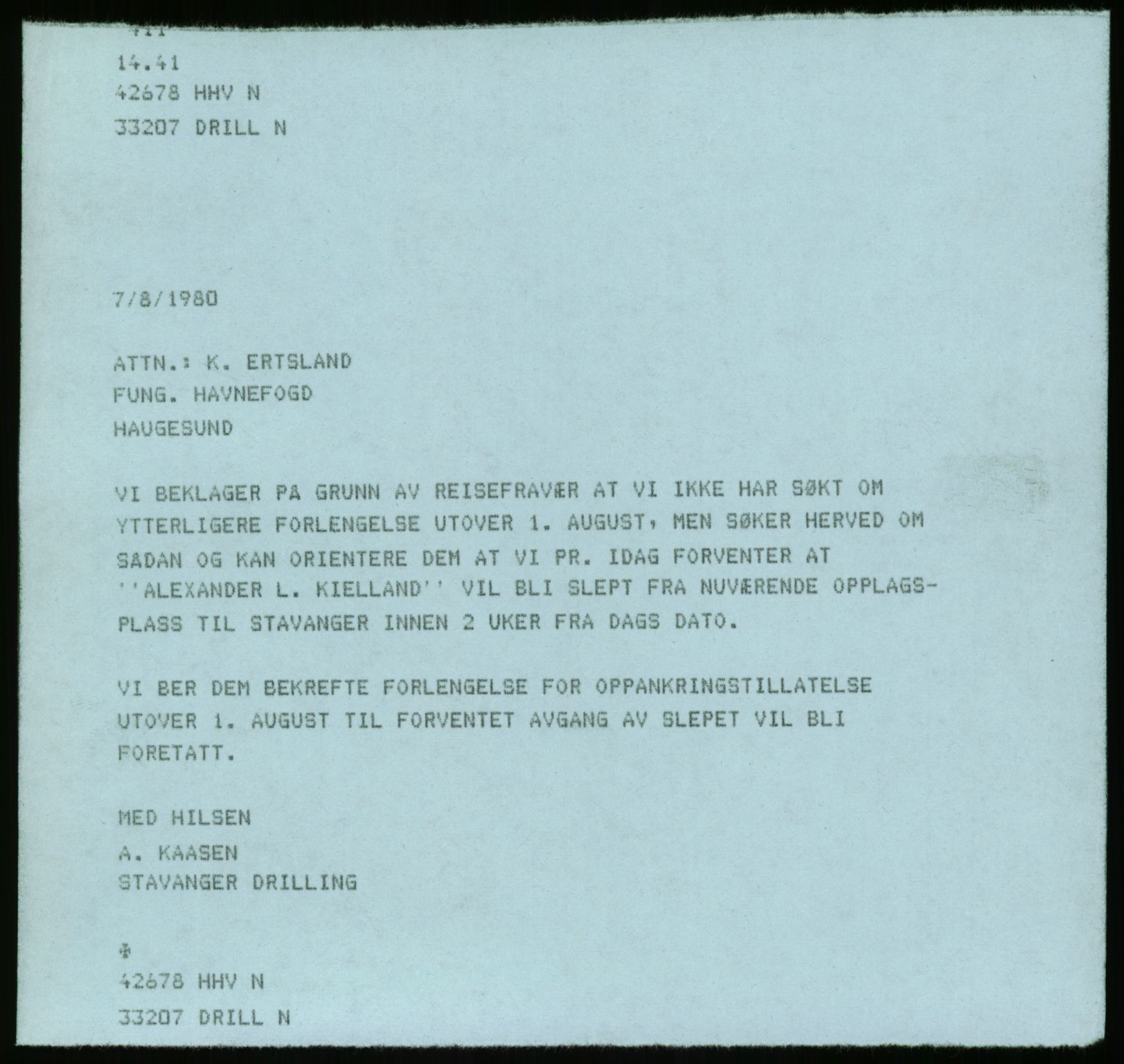 Pa 1503 - Stavanger Drilling AS, AV/SAST-A-101906/Da/L0013: Alexander L. Kielland - Saks- og korrespondansearkiv, 1980, p. 21