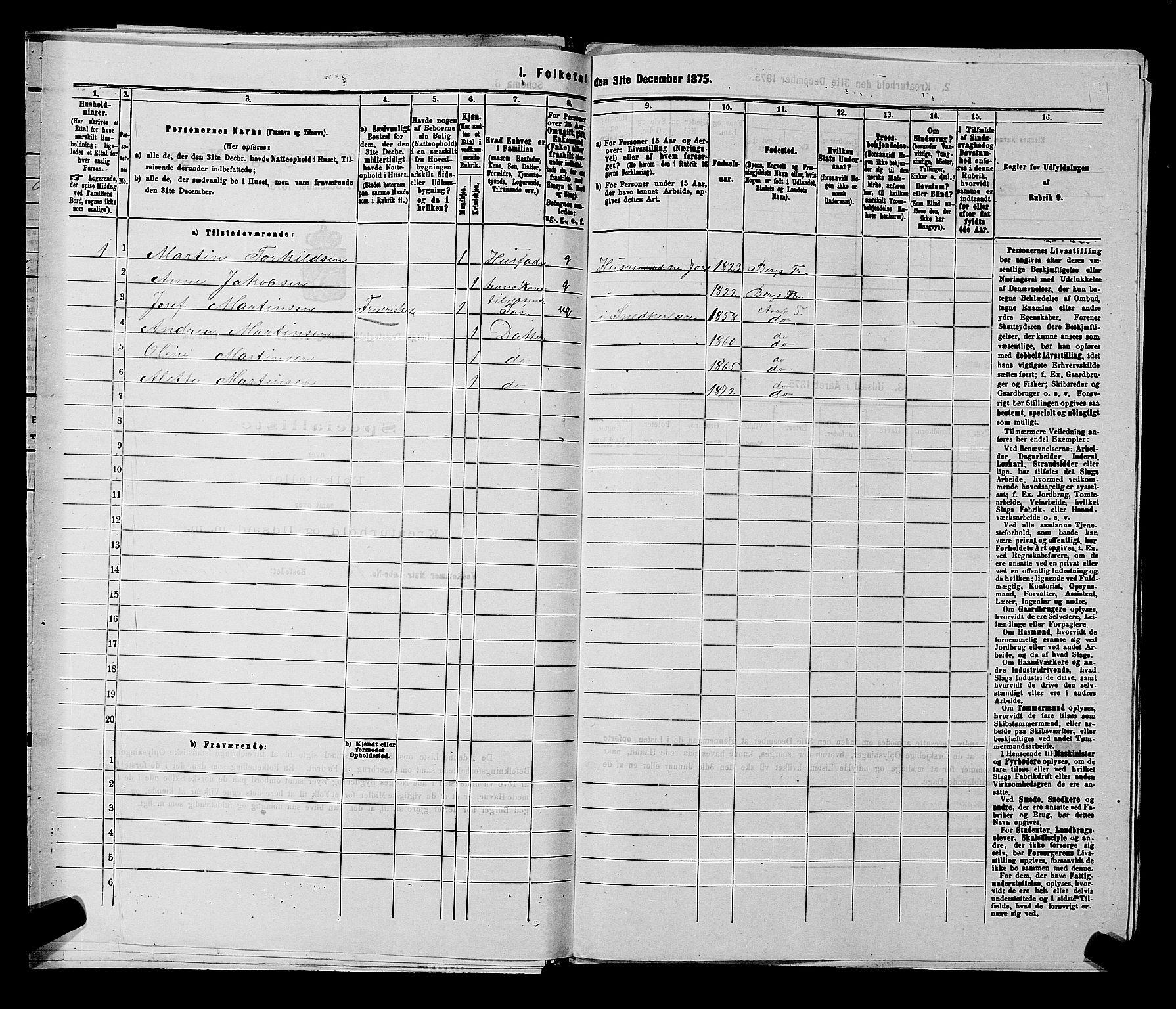RA, 1875 census for 0116P Berg, 1875, p. 1154