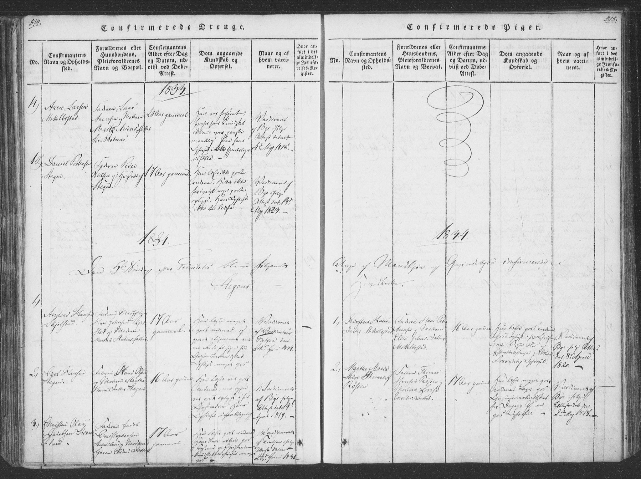 Ministerialprotokoller, klokkerbøker og fødselsregistre - Nordland, AV/SAT-A-1459/855/L0798: Parish register (official) no. 855A06, 1821-1835, p. 514-515