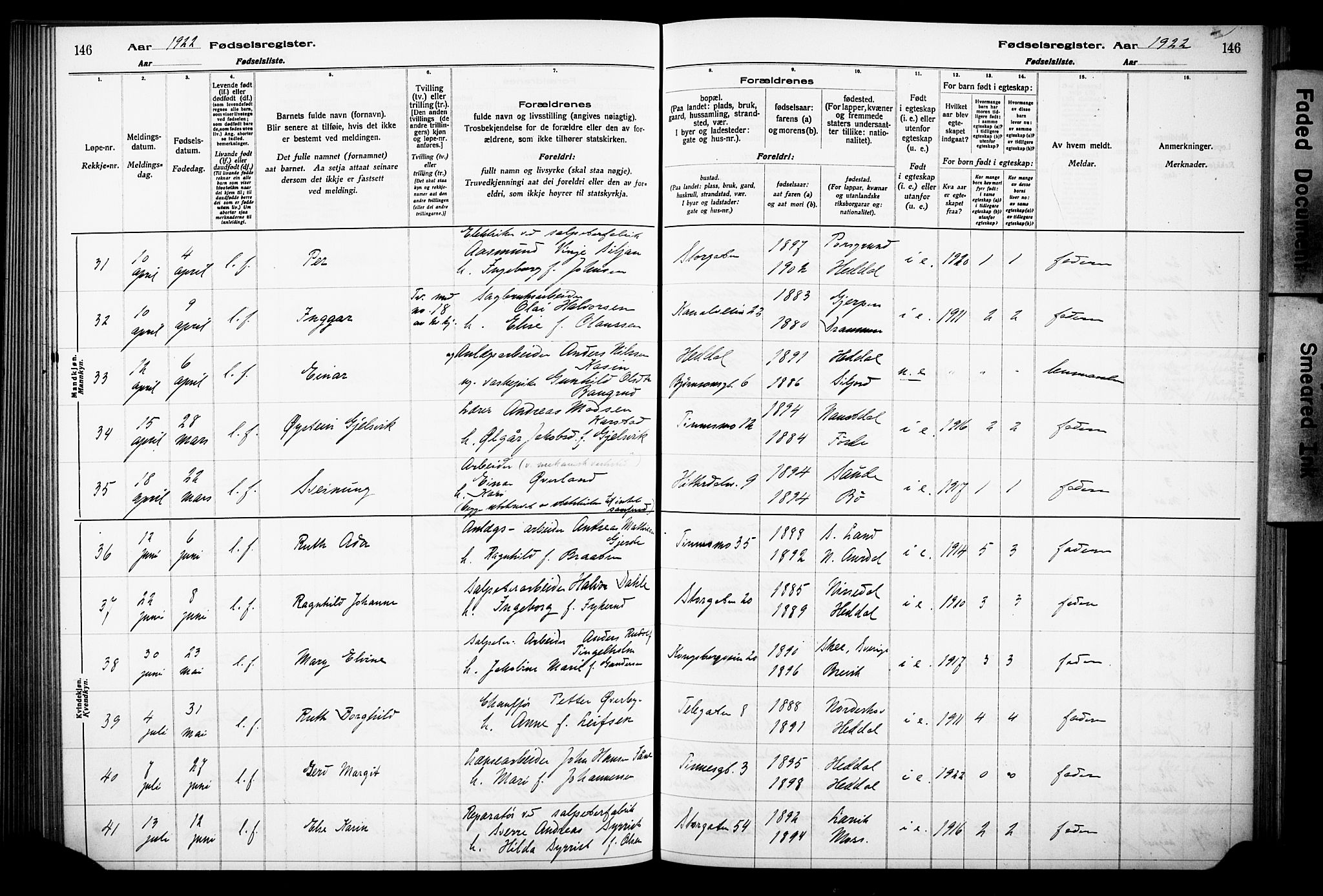 Notodden kirkebøker, AV/SAKO-A-290/J/Ja/L0001: Birth register no. 1, 1916-1924, p. 146