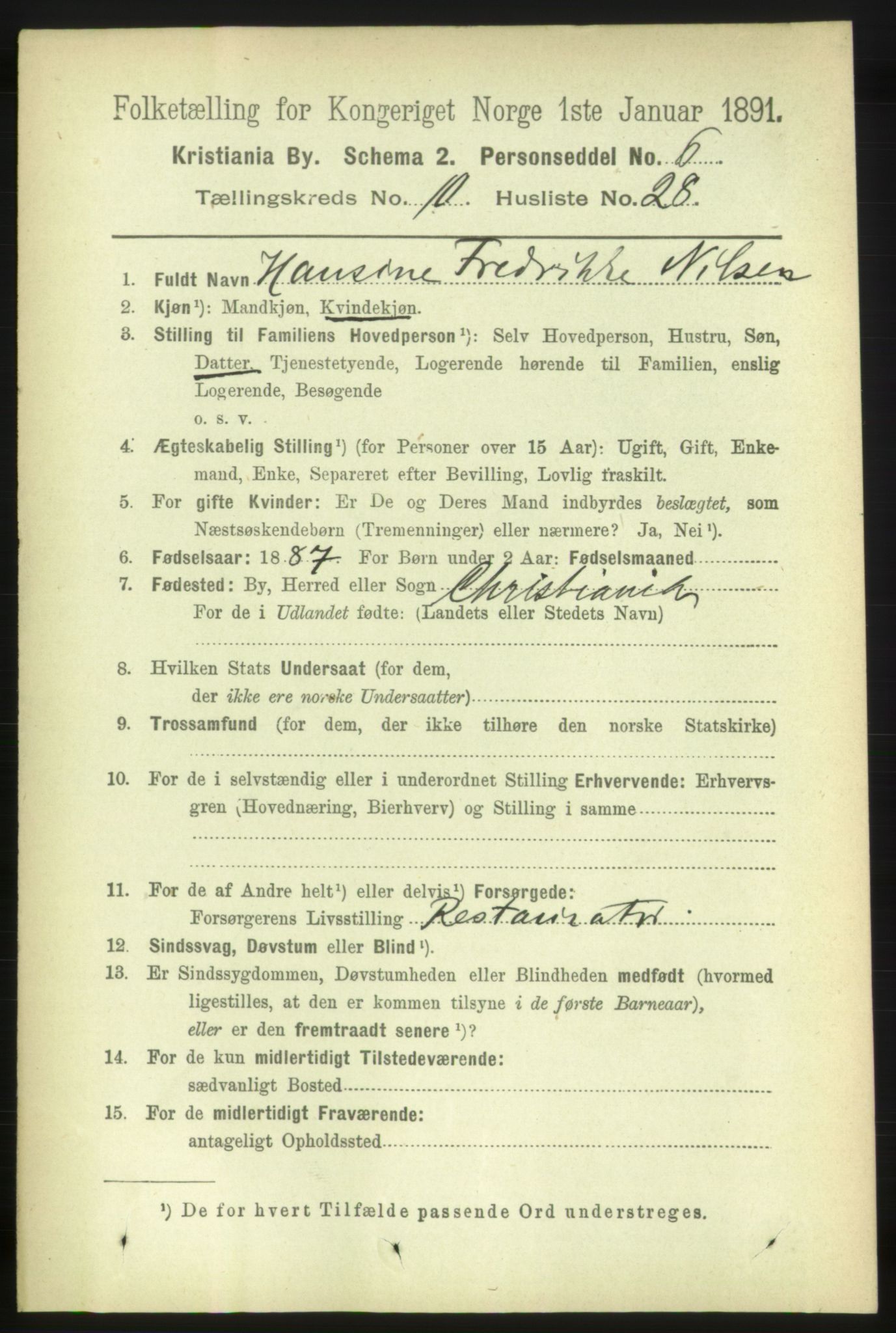 RA, 1891 census for 0301 Kristiania, 1891, p. 4696