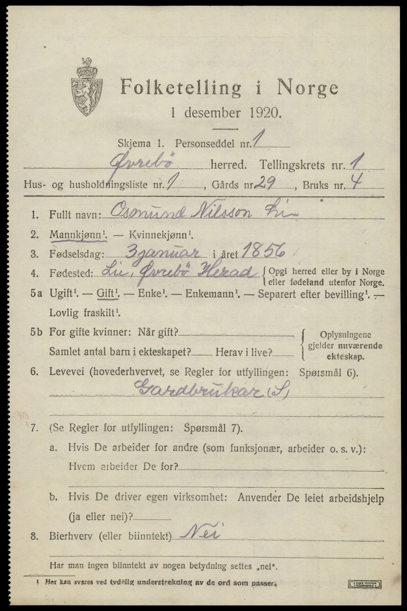 SAK, 1920 census for Øvrebø, 1920, p. 384