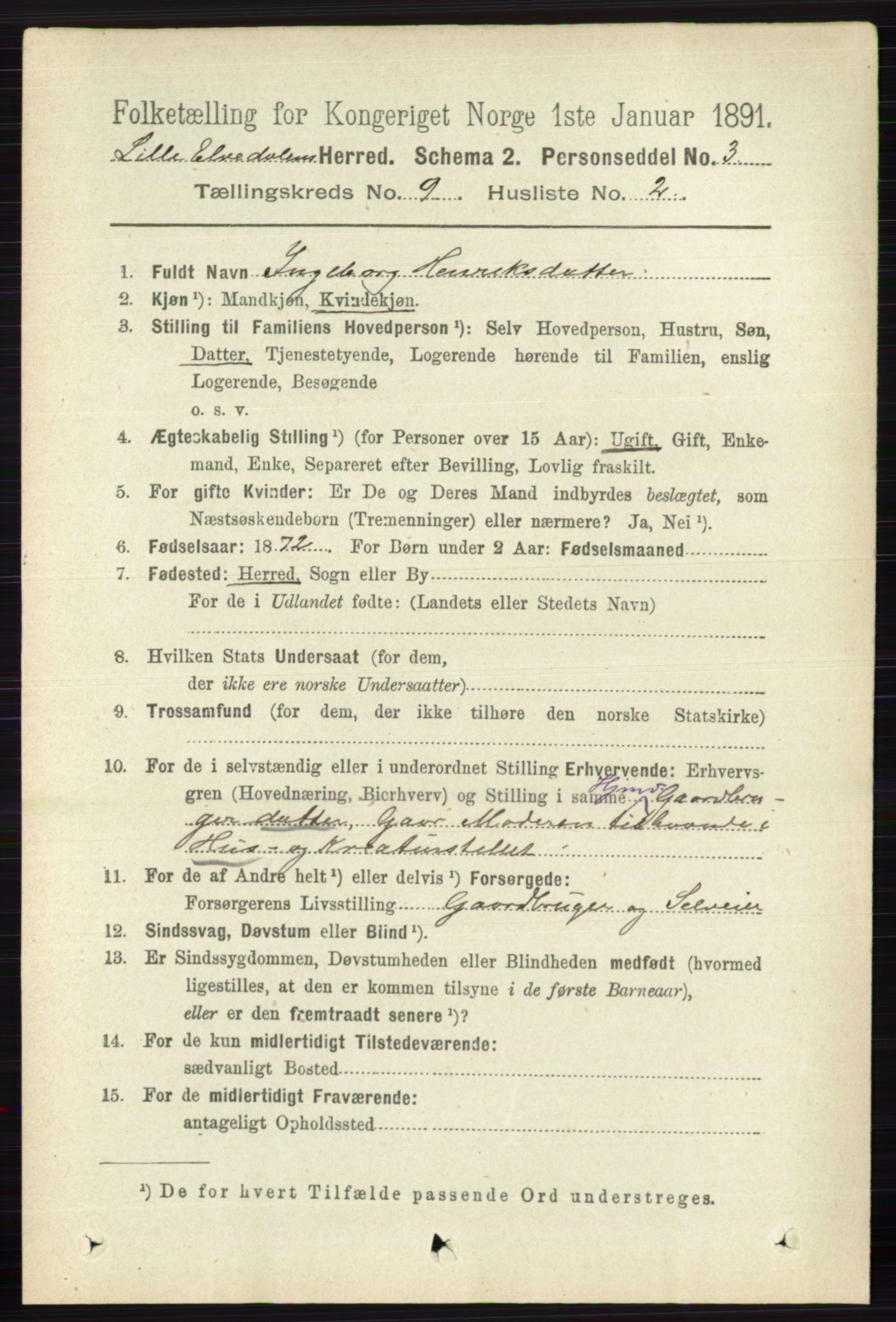 RA, 1891 census for 0438 Lille Elvedalen, 1891, p. 2809