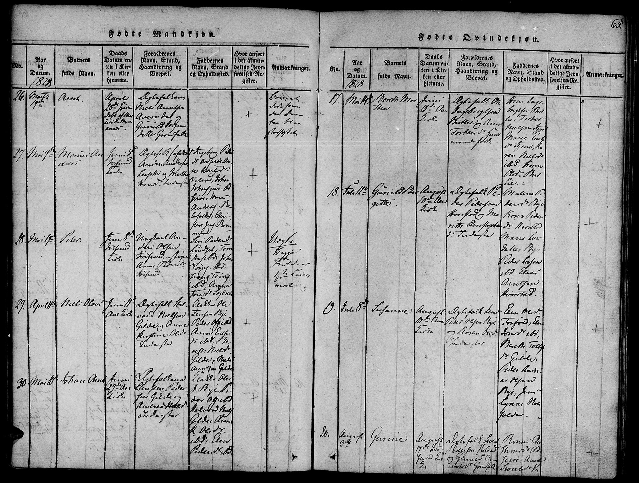 Ministerialprotokoller, klokkerbøker og fødselsregistre - Sør-Trøndelag, AV/SAT-A-1456/655/L0675: Parish register (official) no. 655A04, 1818-1830, p. 65