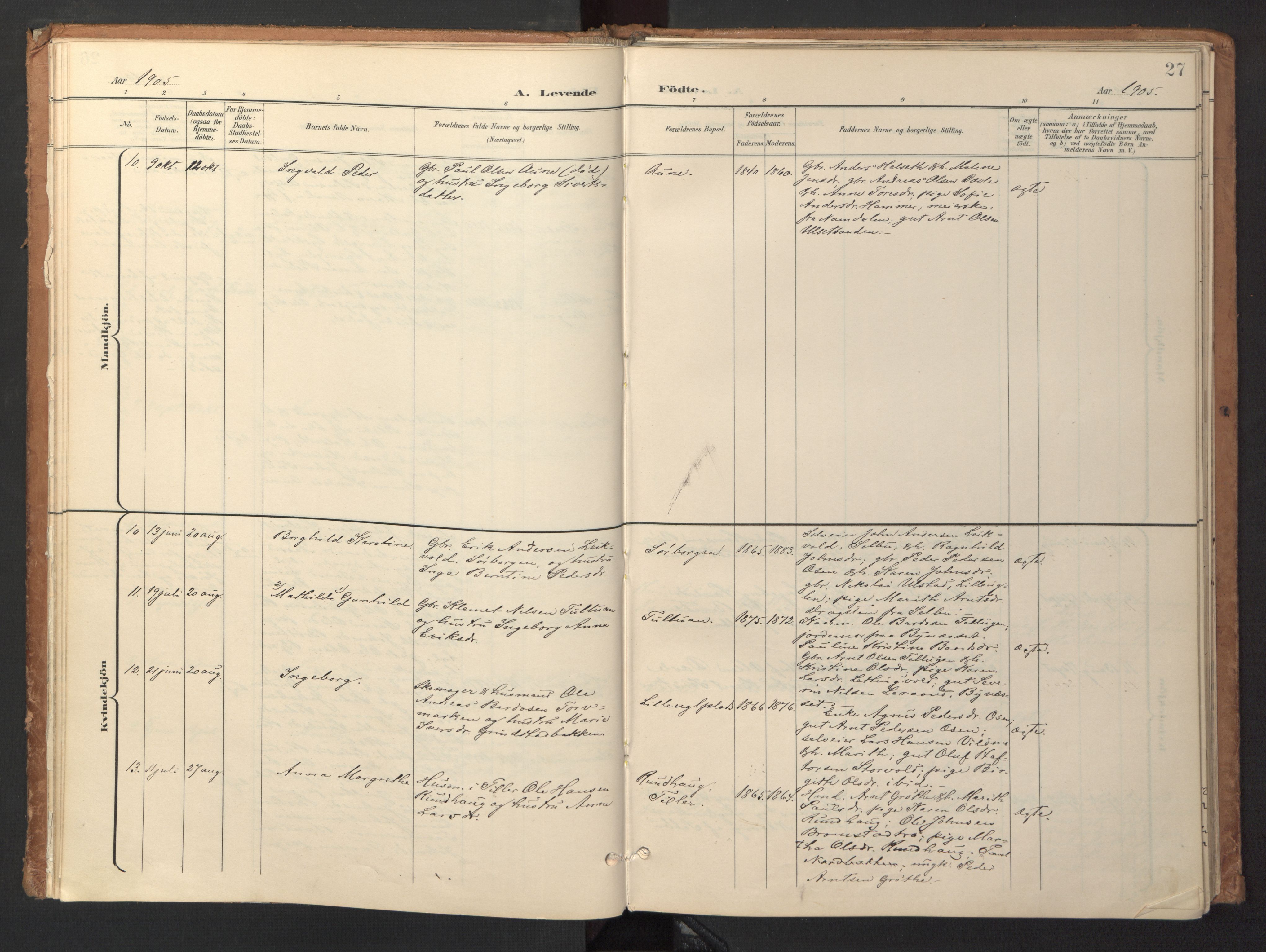 Ministerialprotokoller, klokkerbøker og fødselsregistre - Sør-Trøndelag, SAT/A-1456/618/L0448: Parish register (official) no. 618A11, 1898-1916, p. 27