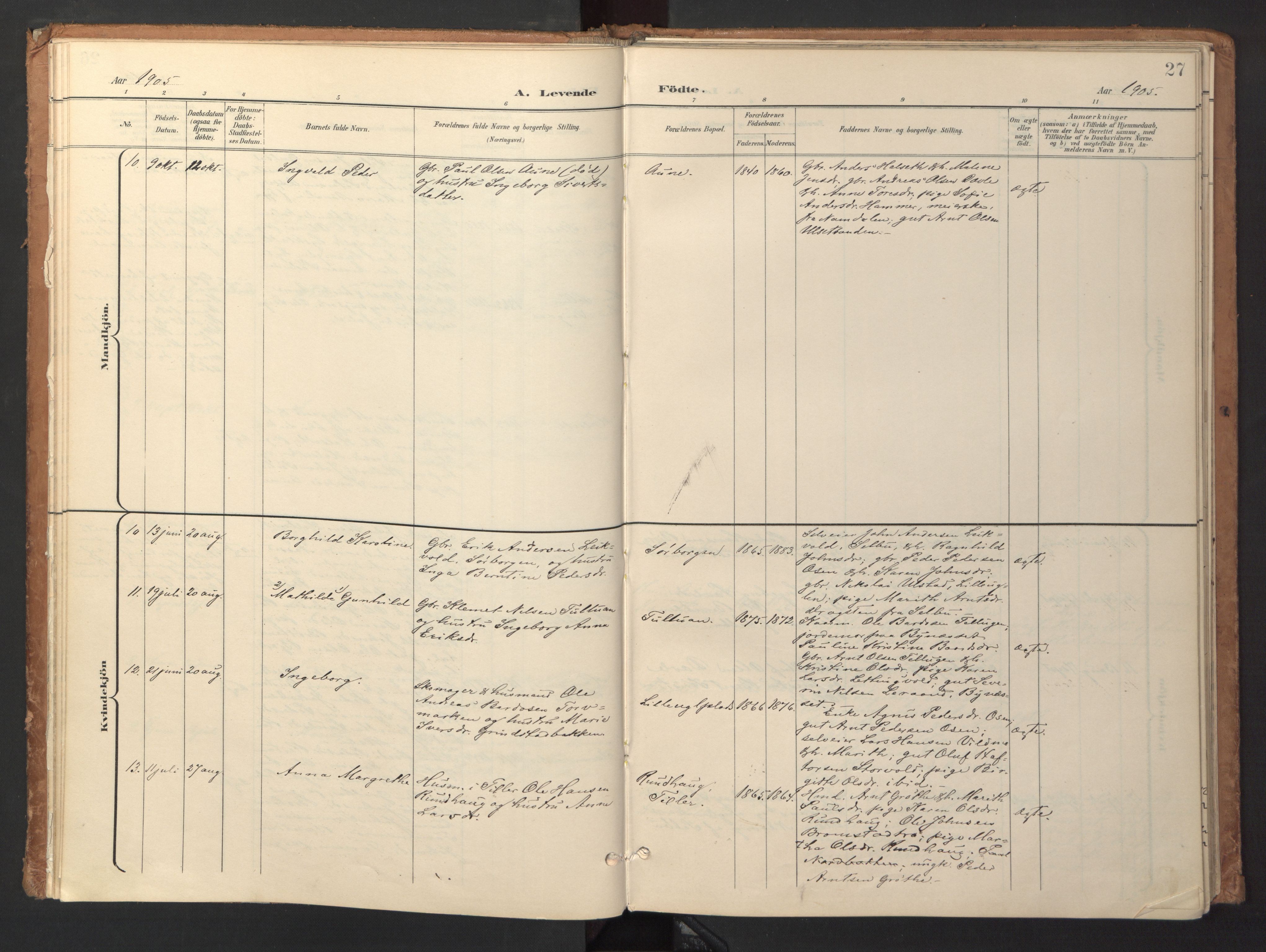 Ministerialprotokoller, klokkerbøker og fødselsregistre - Sør-Trøndelag, AV/SAT-A-1456/618/L0448: Parish register (official) no. 618A11, 1898-1916, p. 27