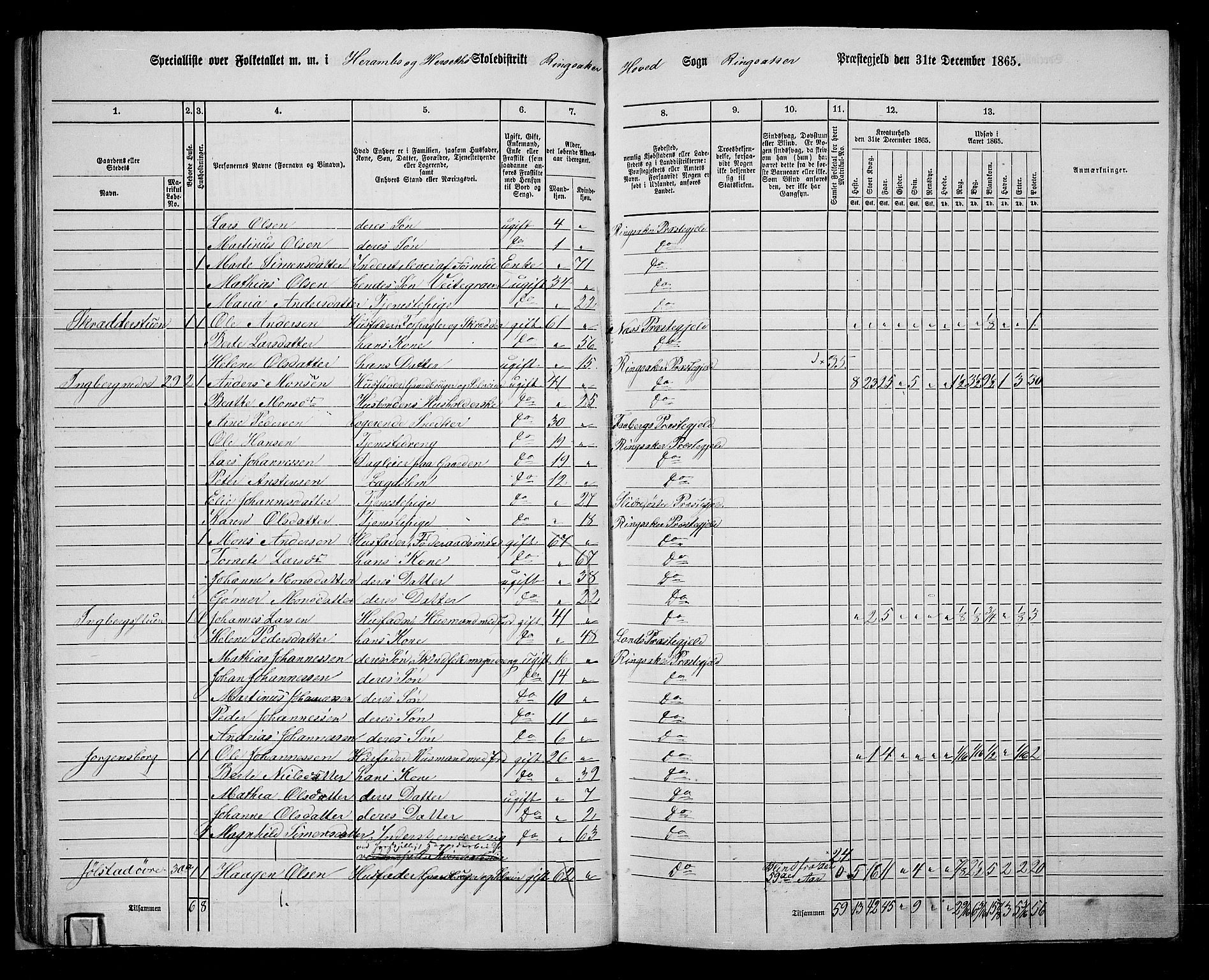 RA, 1865 census for Ringsaker, 1865, p. 57