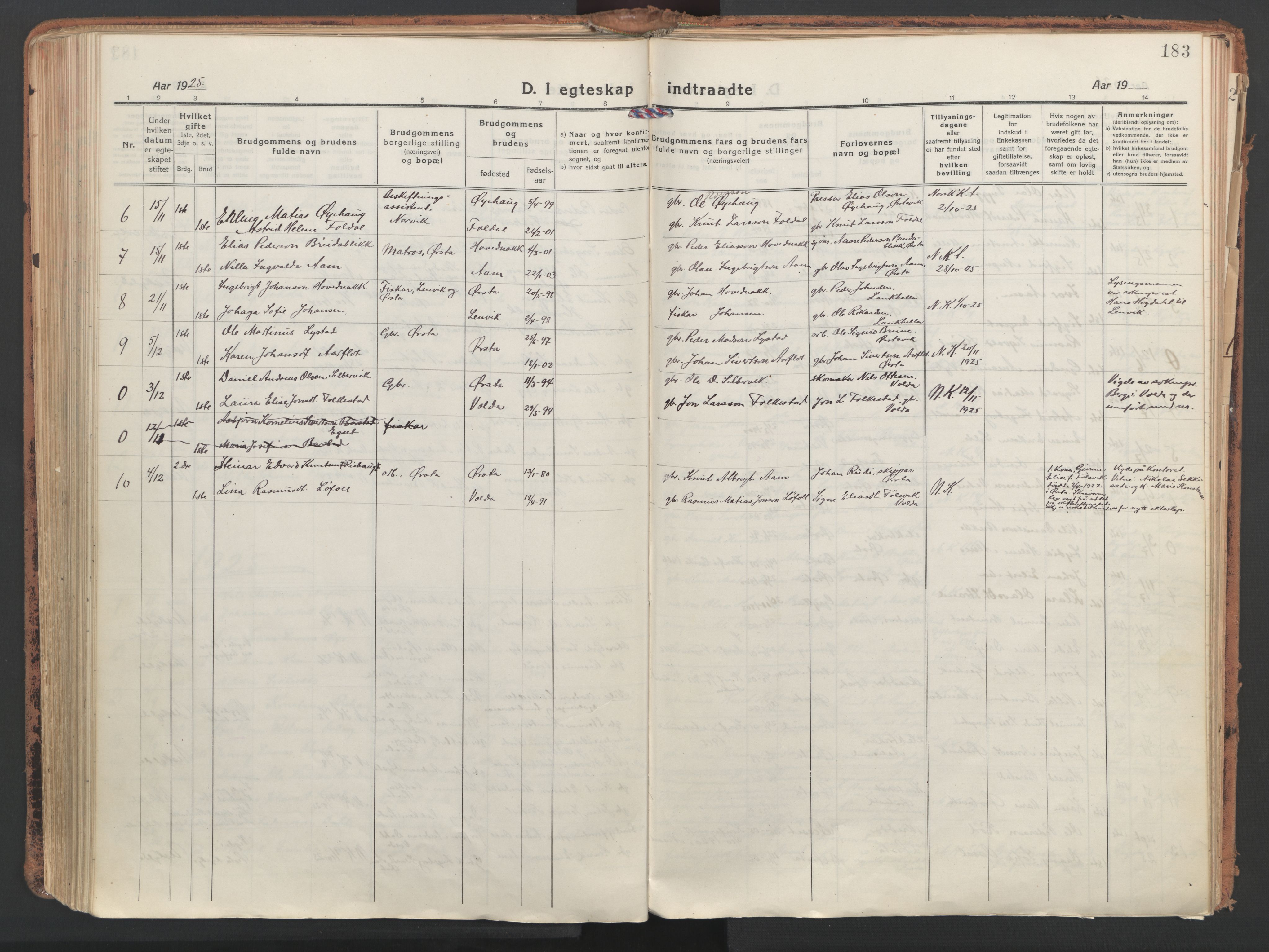 Ministerialprotokoller, klokkerbøker og fødselsregistre - Møre og Romsdal, AV/SAT-A-1454/513/L0180: Parish register (official) no. 513A07, 1919-1929, p. 183