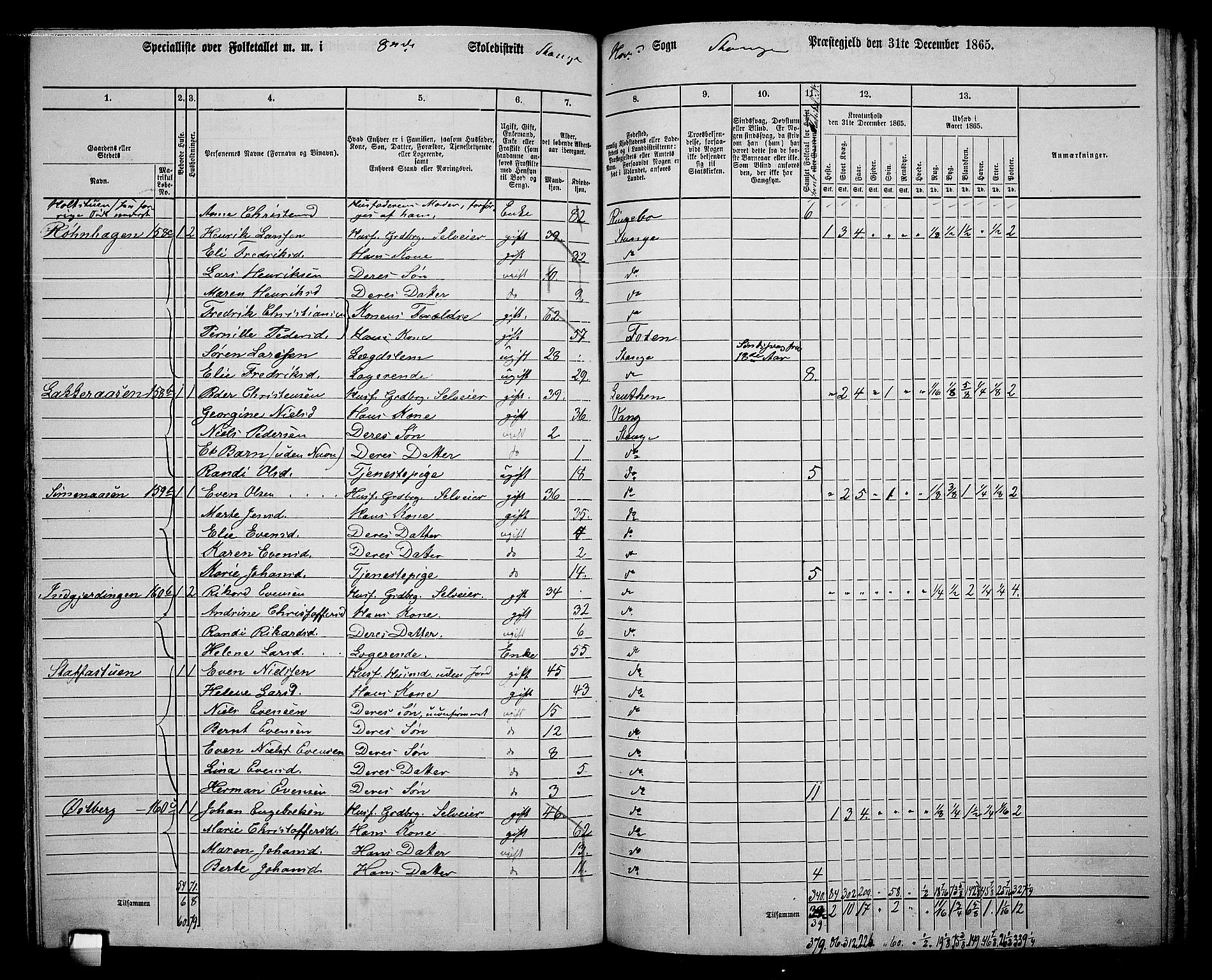 RA, 1865 census for Stange, 1865, p. 185