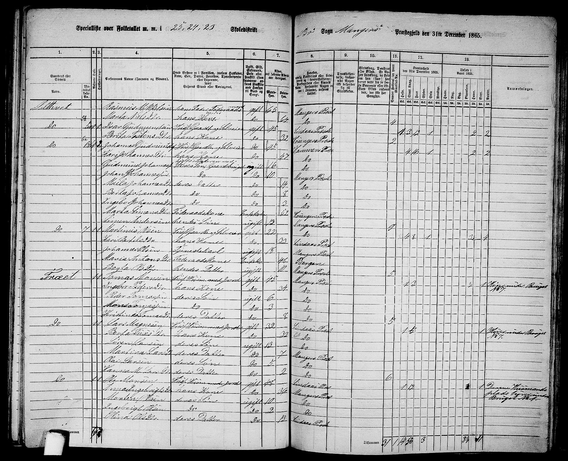 RA, 1865 census for Manger, 1865, p. 249
