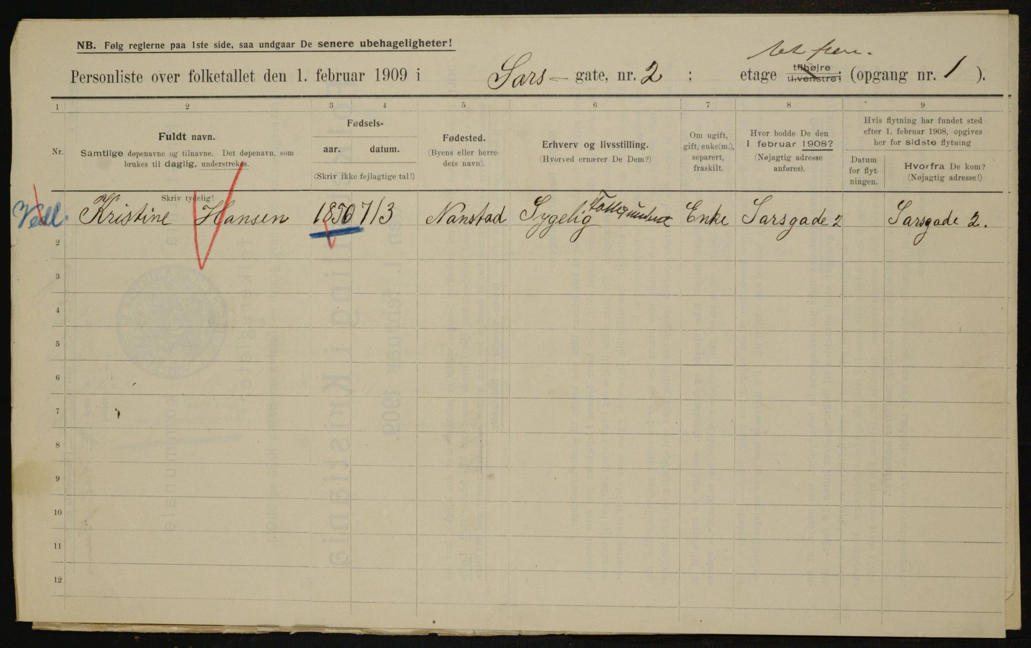 OBA, Municipal Census 1909 for Kristiania, 1909, p. 81149