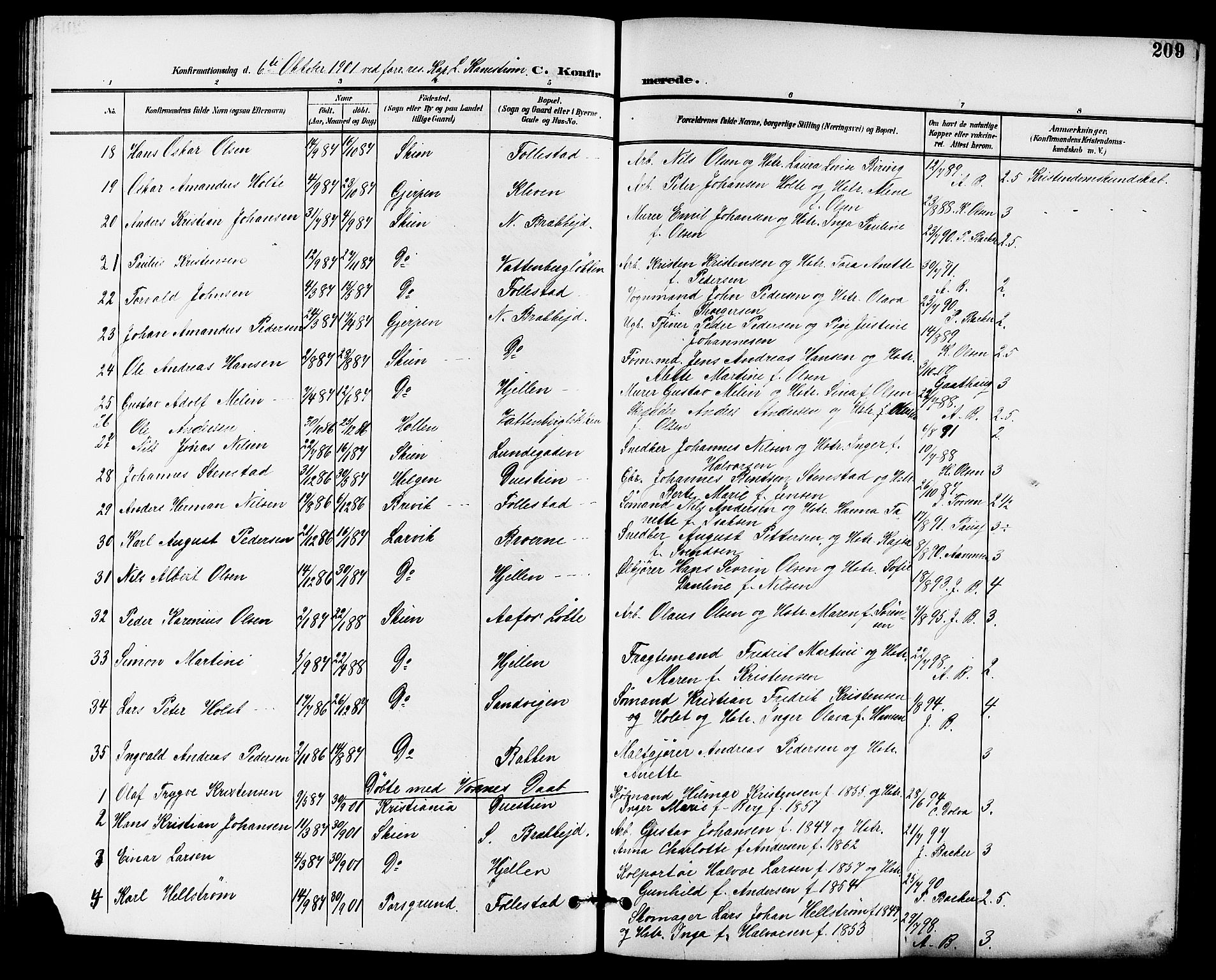 Skien kirkebøker, AV/SAKO-A-302/G/Ga/L0008: Parish register (copy) no. 8, 1900-1910, p. 209
