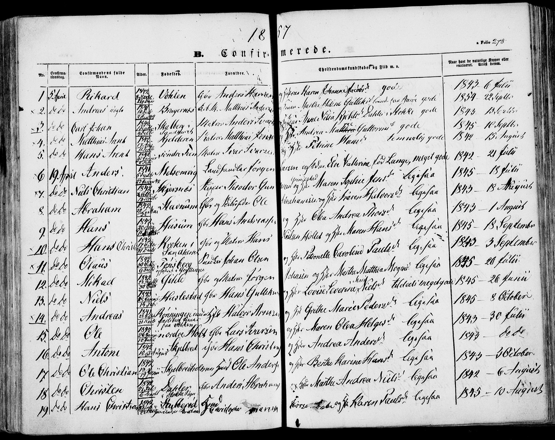 Stokke kirkebøker, AV/SAKO-A-320/F/Fa/L0007: Parish register (official) no. I 7, 1844-1857, p. 278