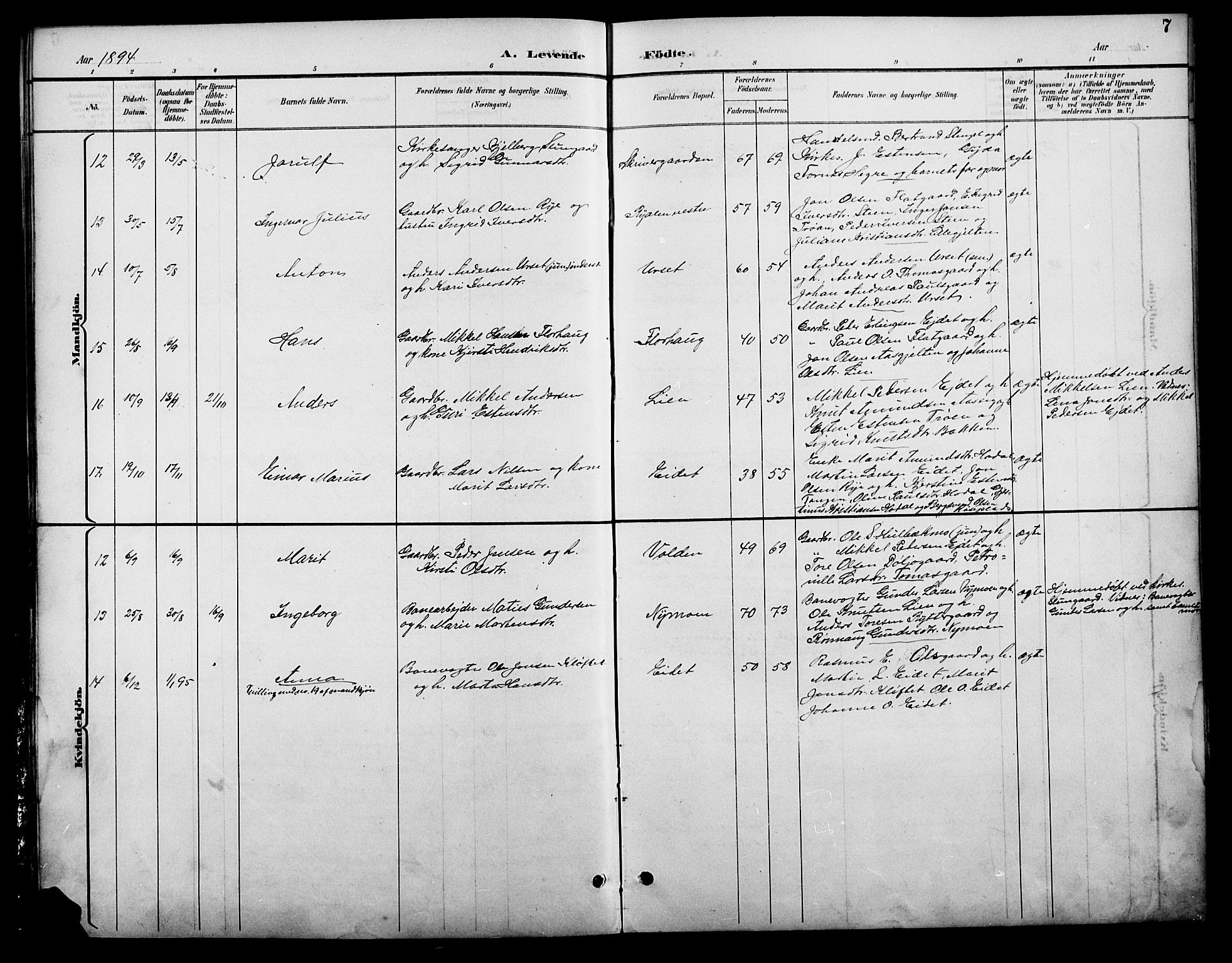 Tolga prestekontor, AV/SAH-PREST-062/L/L0009: Parish register (copy) no. 9, 1892-1919, p. 7