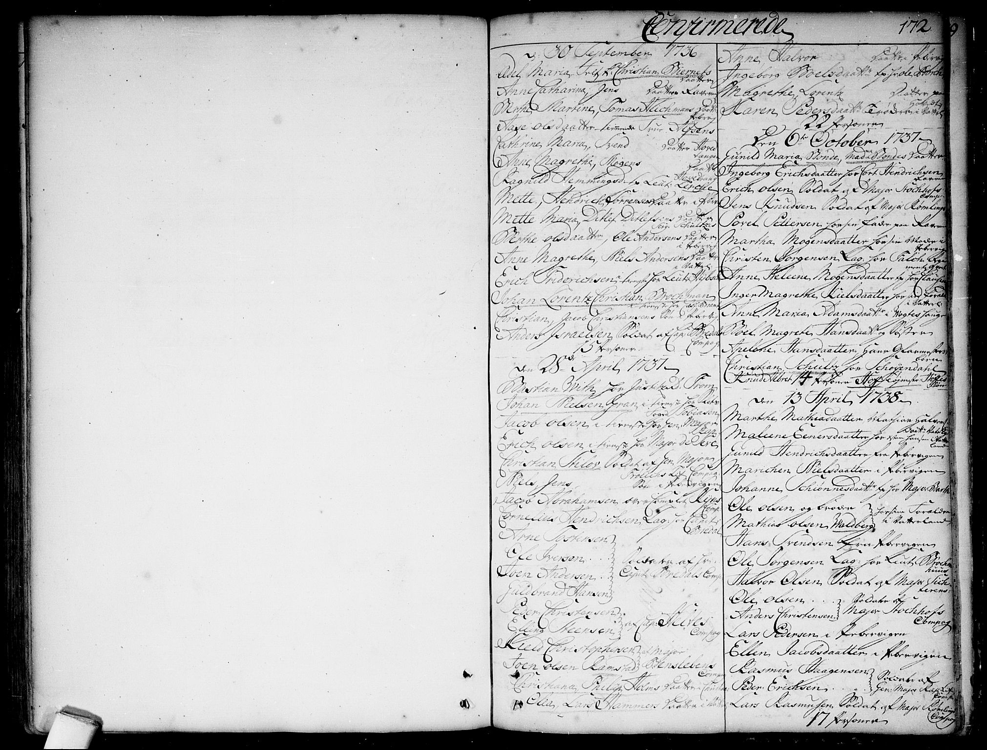 Garnisonsmenigheten Kirkebøker, SAO/A-10846/F/Fa/L0001: Parish register (official) no. 1, 1734-1756, p. 172